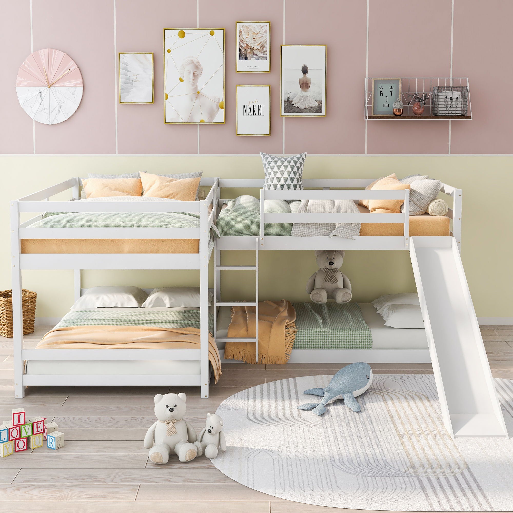 L-Shaped Bunk Bed With Slide And Short Ladder - Best Buy Furniture