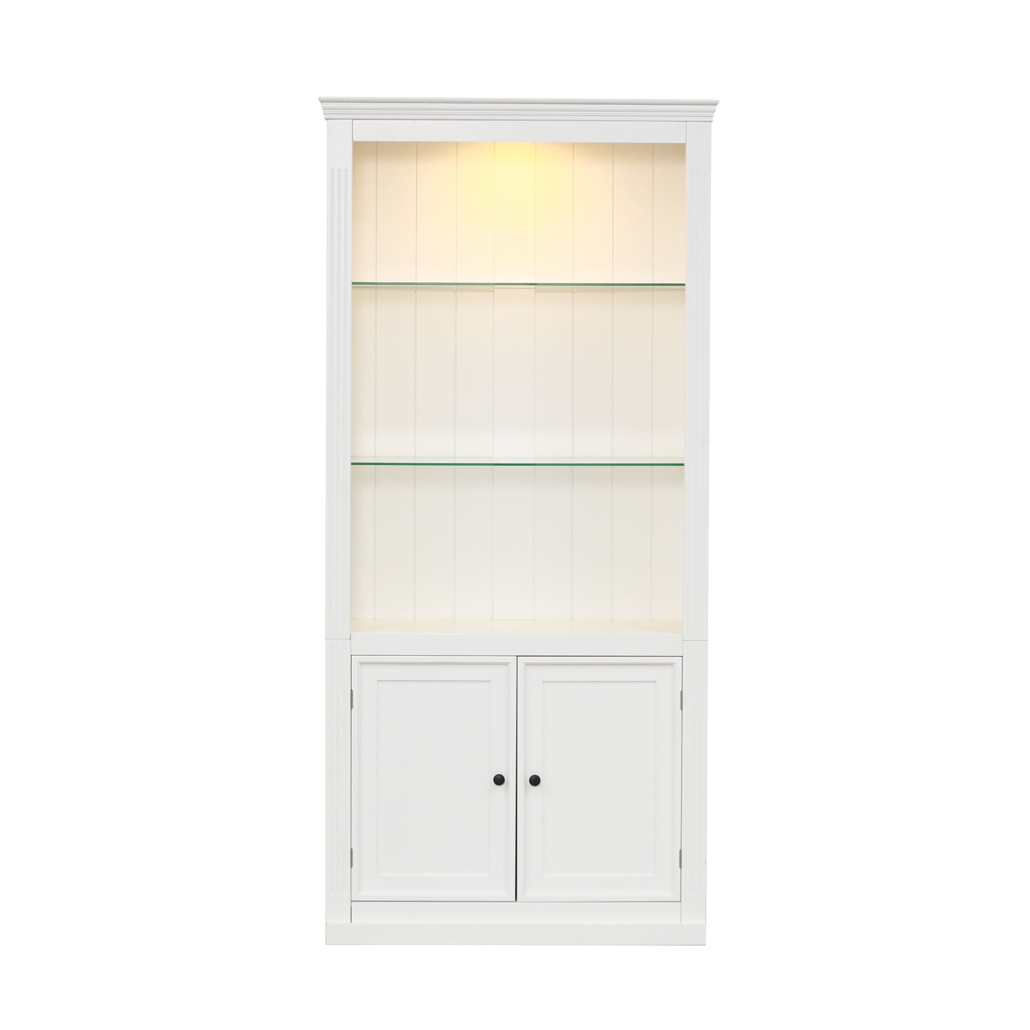 Retro Style Display Bookcase With Adjustable LED Ceiling Light And Tempered Glass Shelves - White - Best Buy Furniture