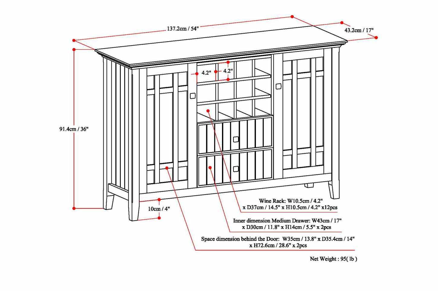 Bedford - Sideboard Buffet And Wine Rack - Dark Chestnut Brown - Best Buy Furniture