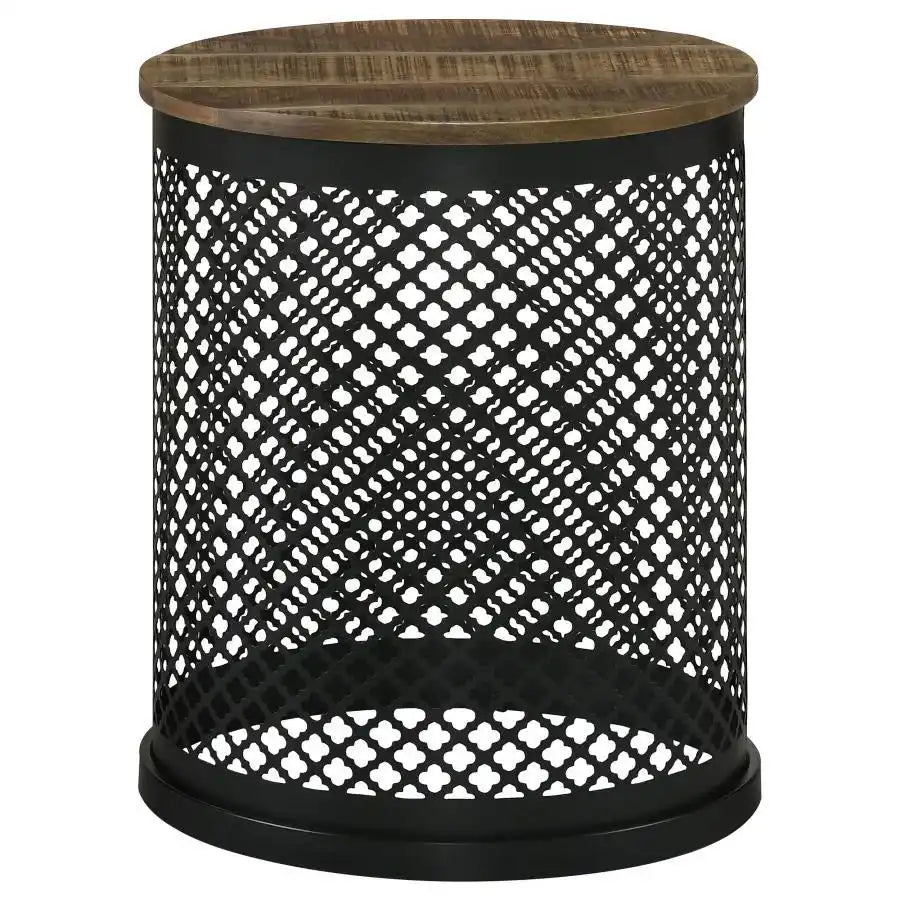 Aurora - Round Drum Base Accent Side Table - Natural And Black - Best Buy Furniture