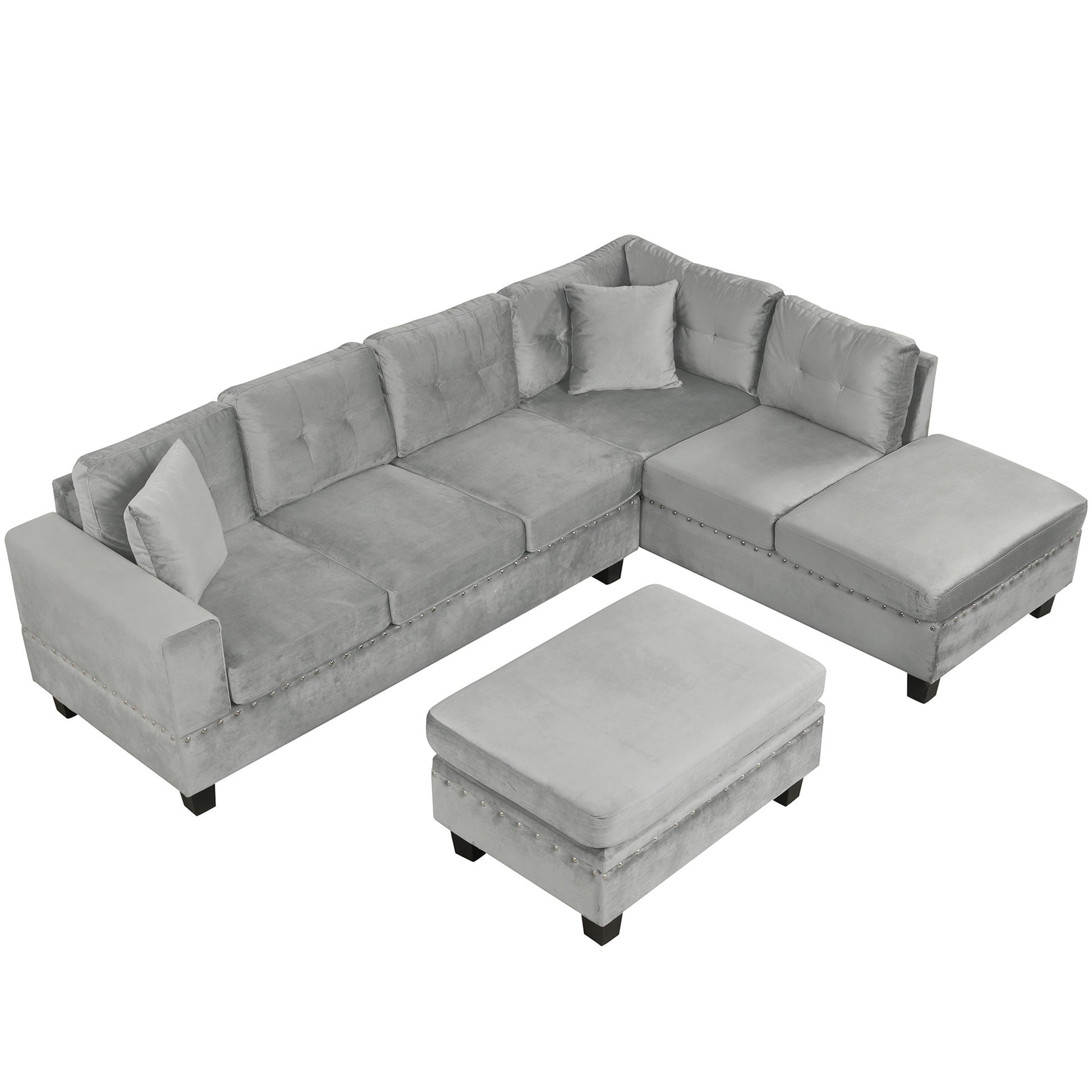 Modern Sectional Sofa With Storage Ottoman, L - Shape Couch With 2 Pillows And Cup Holders - Best Buy Furniture
