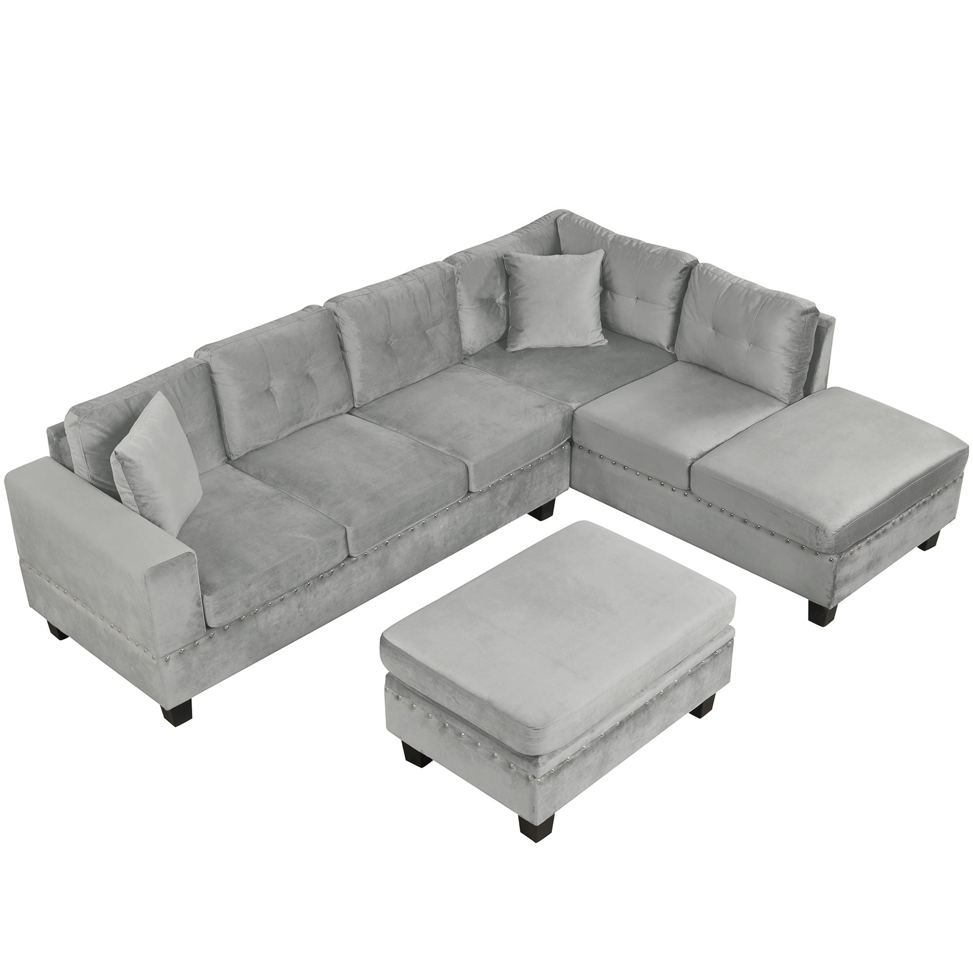 Modern Sectional Sofa With Storage Ottoman, L - Shape Couch With 2 Pillows And Cup Holders - Best Buy Furniture