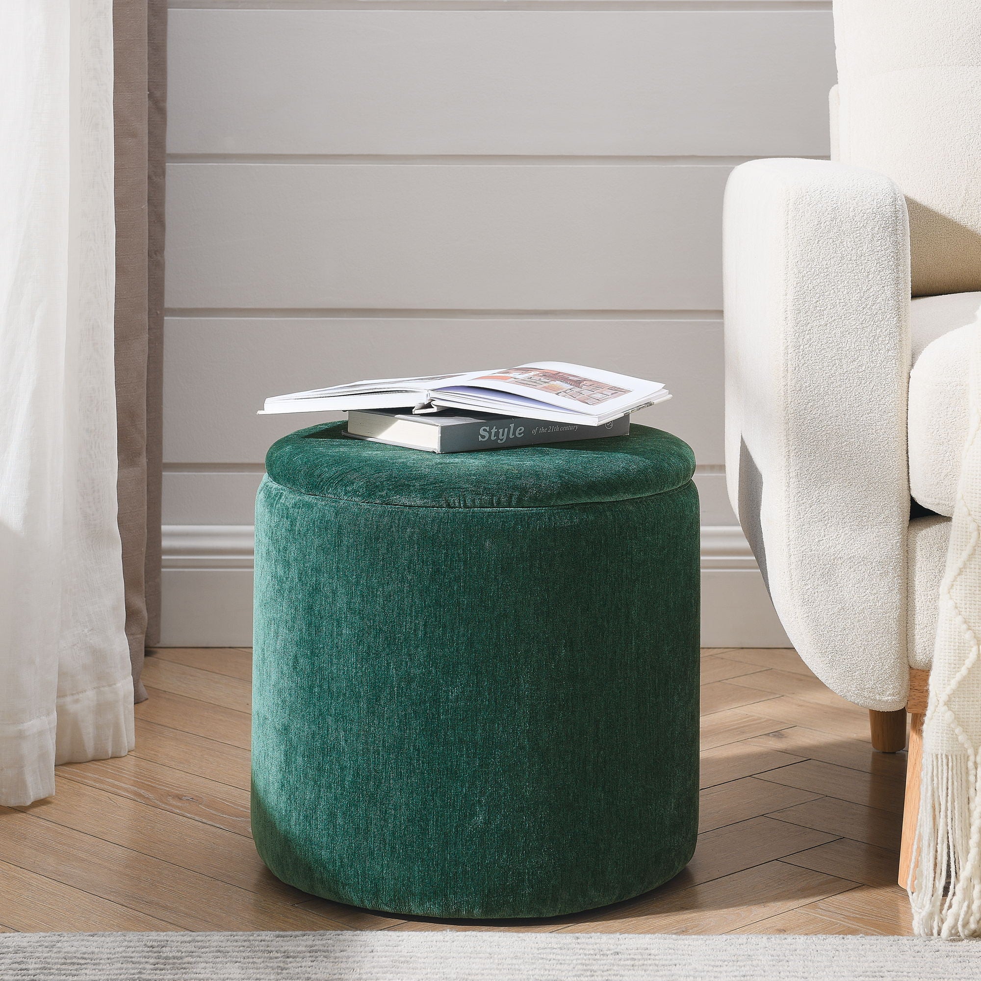 Classic 2 Piece Round Storage Ottoman Set With Drum Shaped Stool - Best Buy Furniture