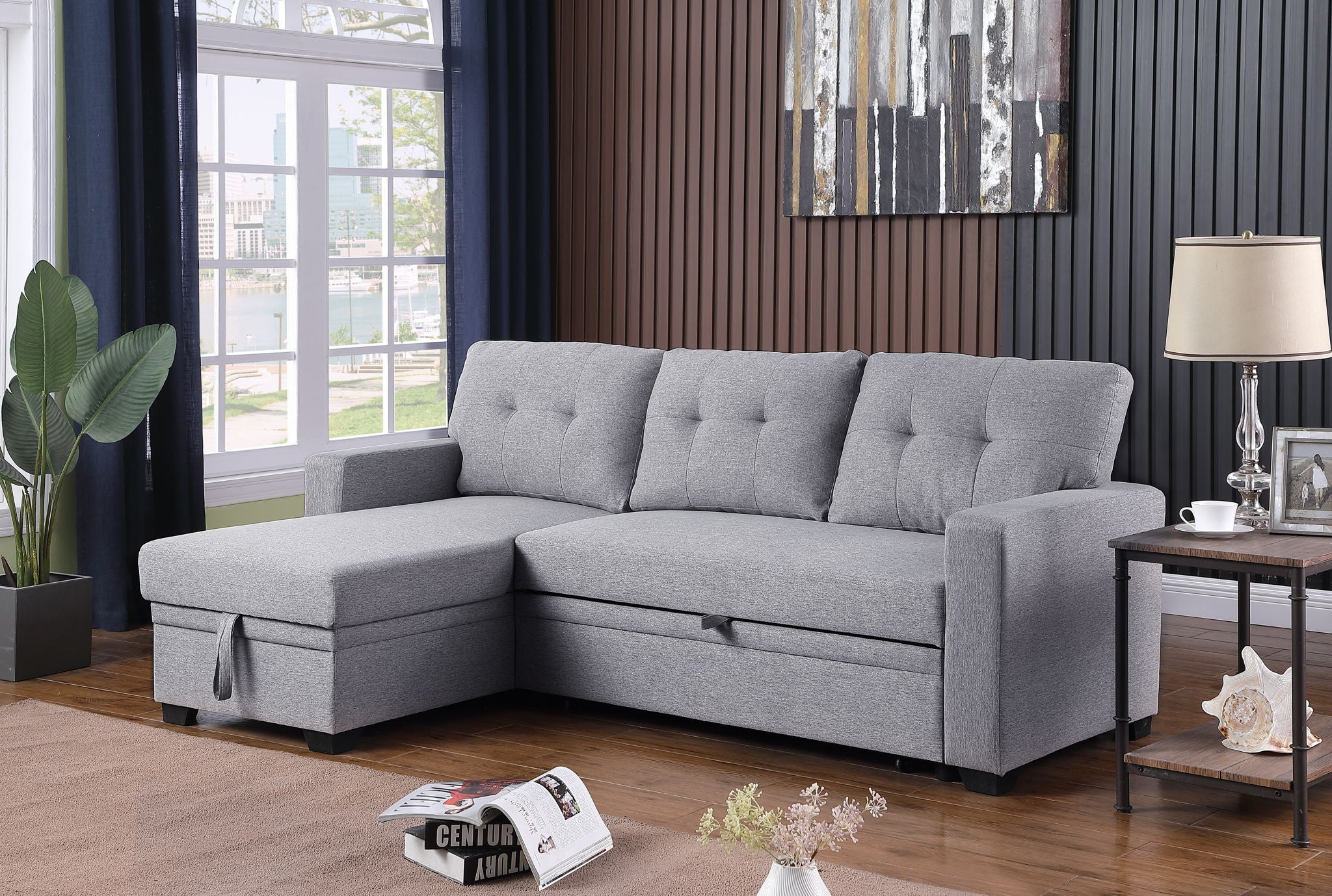 Upholstered Pull Out Sectional Sofa With Chaise - Best Buy Furniture