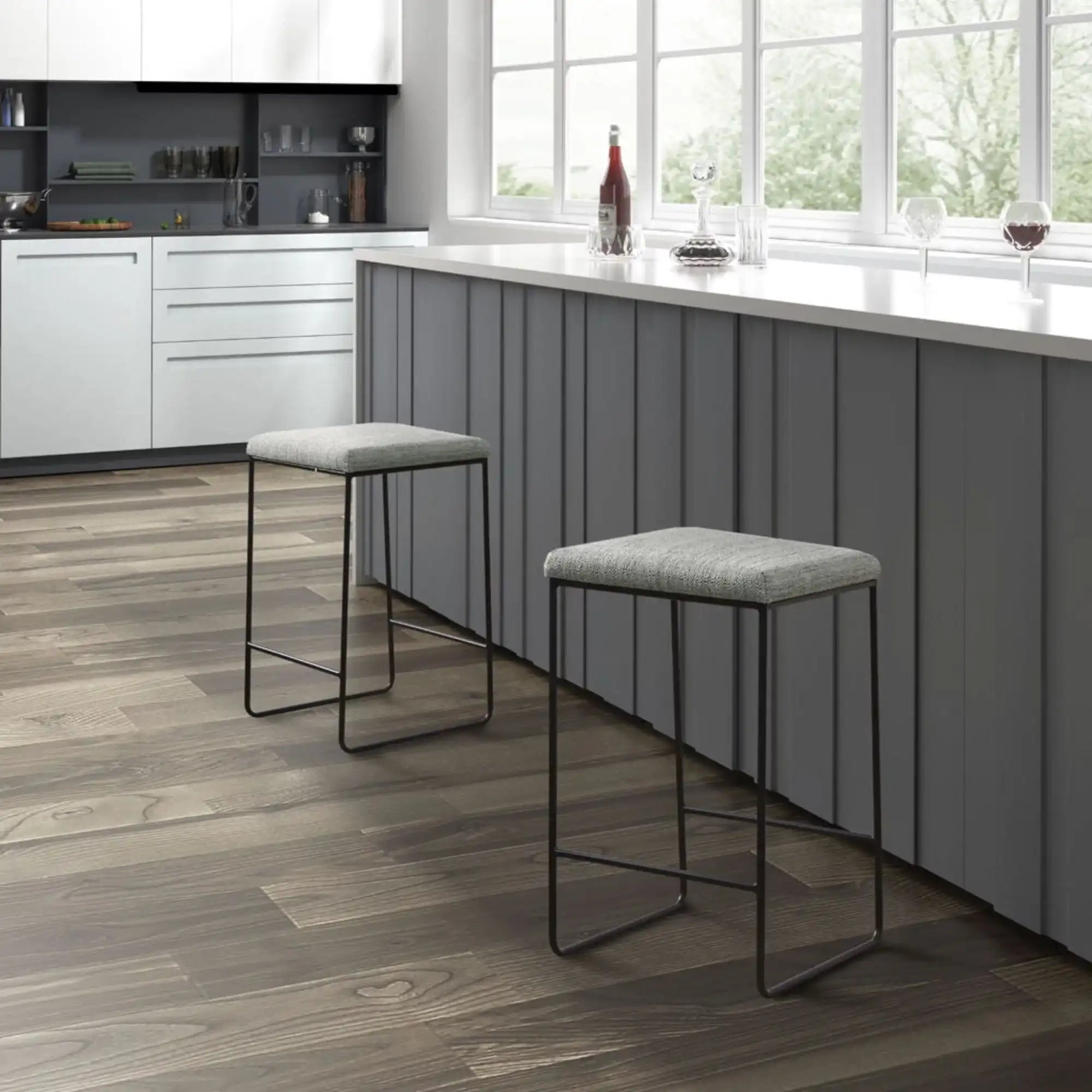 Counter Stool With Faux Linen Seat - Heathered Gray / Matte Black - Best Buy Furniture