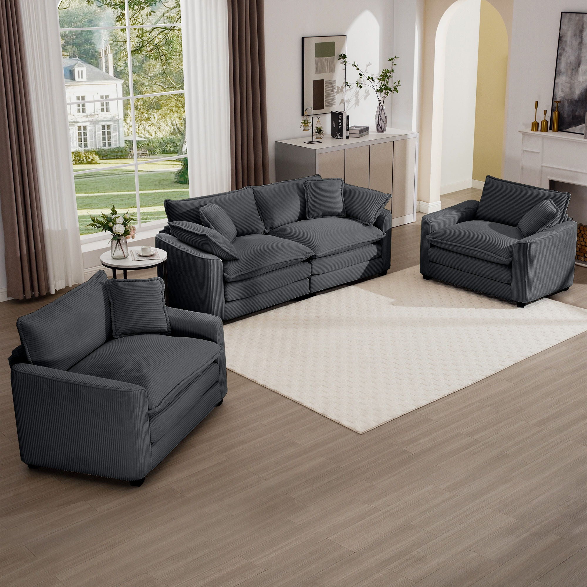 Elegant Corduroy Oversized Sectional Sofa Set With Deep Seats And Flexible Layout - Best Buy Furniture