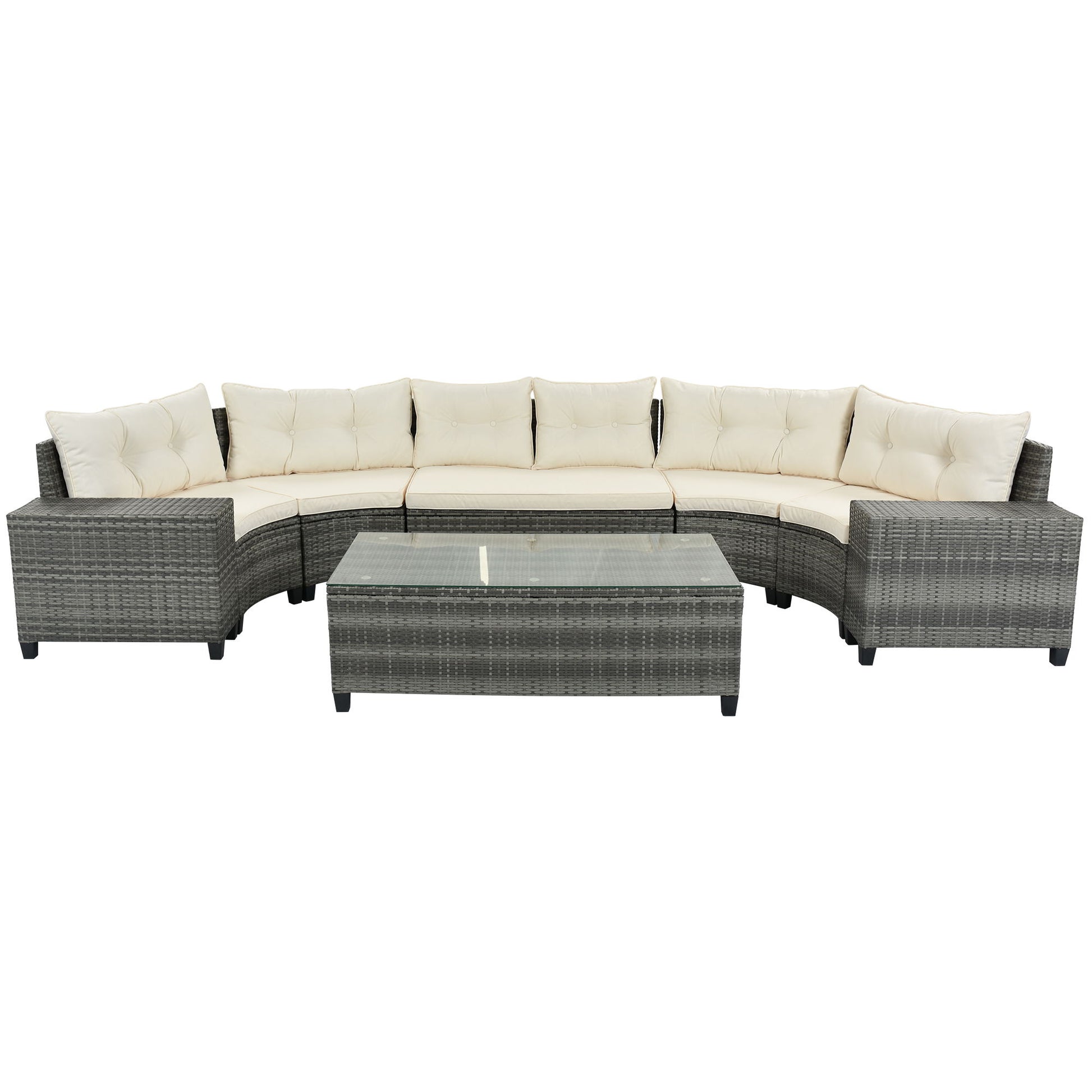 8 Pieces Outdoor Wicker Round Sofa Set, Half-Moon Sectional Sets All Weather, Curved Sofa Set With Rectangular Coffee Table, PE Rattan Water-Resistant And UV Protected, Movable Cushion - Best Buy Furniture