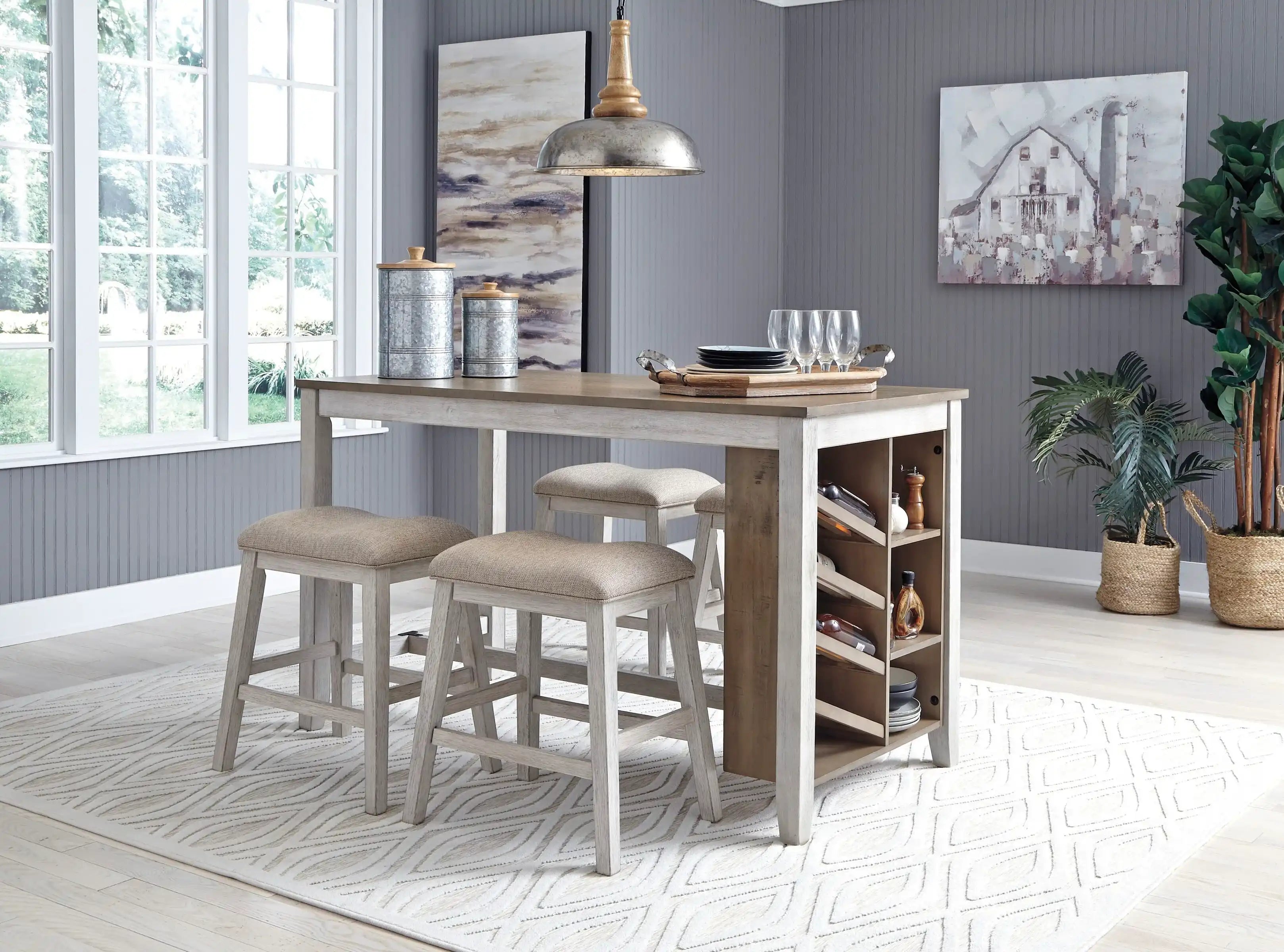Skempton - Rectangular Counter Table With Storage Set - Best Buy Furniture