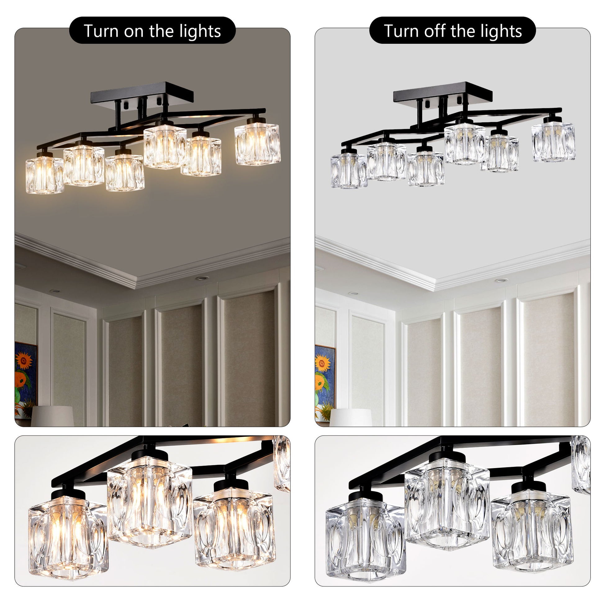 6 Light Crystal Ceiling Light For Dining Room, Modern Ceiling Lamp With Light Fixture For Entryway, Lobby, Kitchen, Bedroom, Living Room, Conference Room, (6*G9 Bulbs Included) - Best Buy Furniture