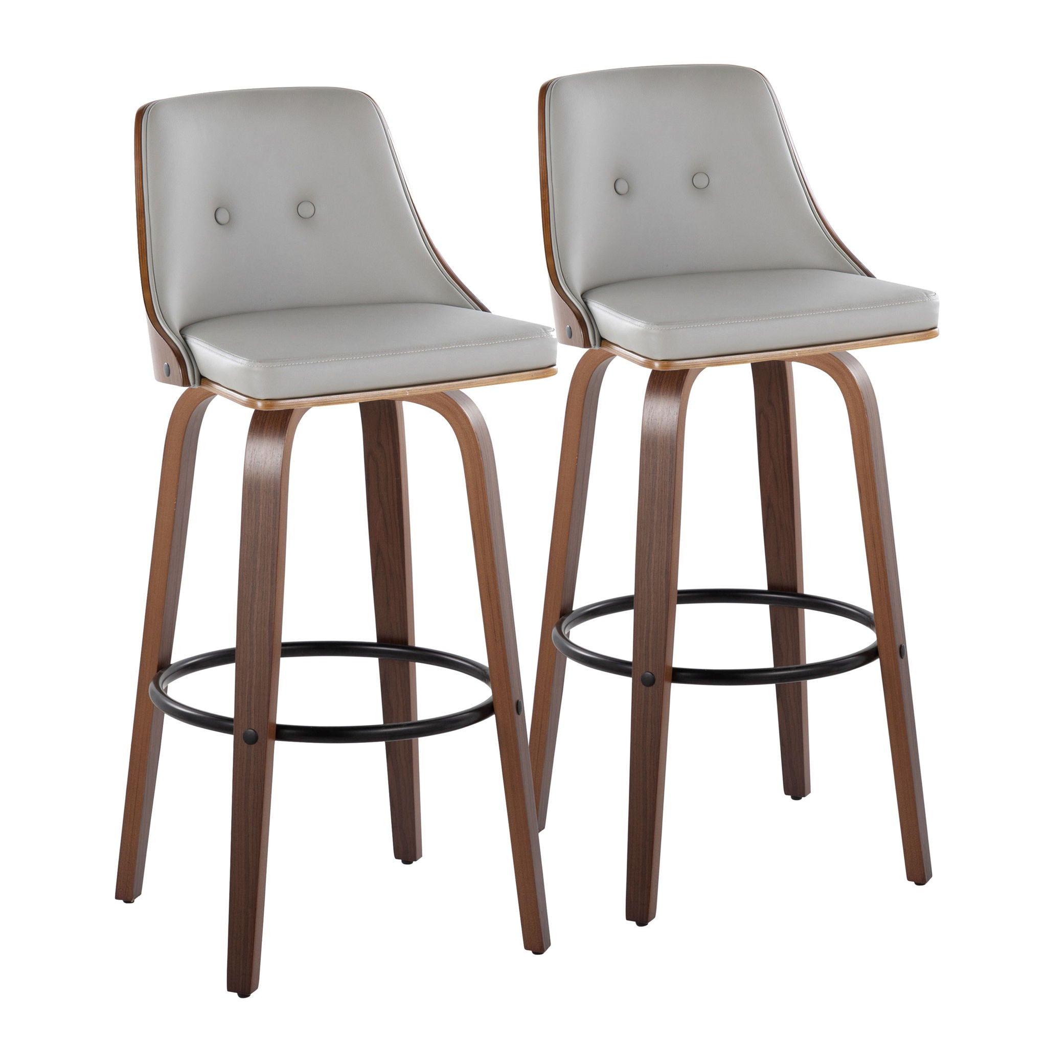 Gianna - Mid-Century Modern Fixed Height Barstool & Swivel With Round Footrest (Set of 2) - Walnut / Light Gray - Best Buy Furniture