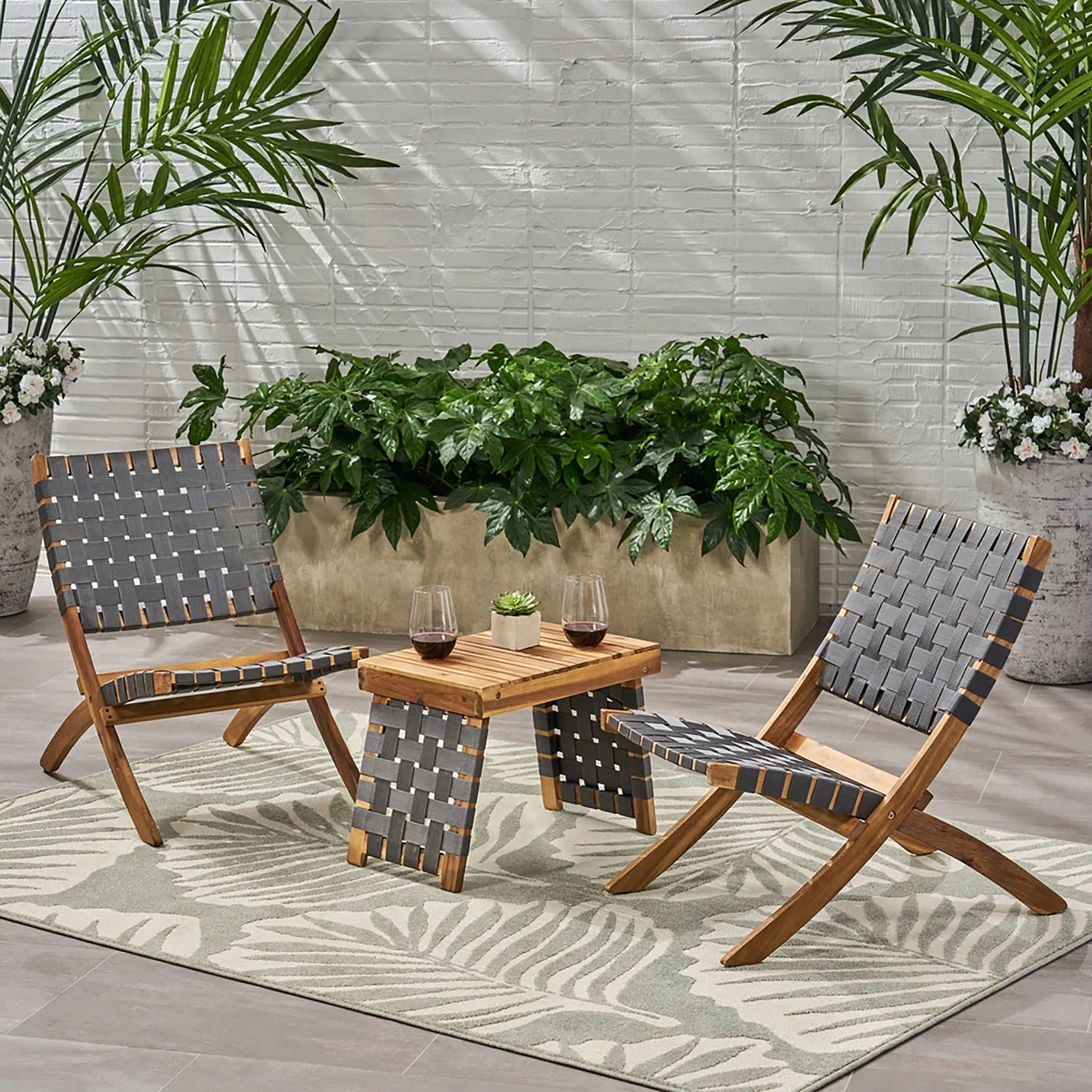 Kayla - Outdoor Foldable 2 Seater Chat Set - Brown / Gray - Best Buy Furniture