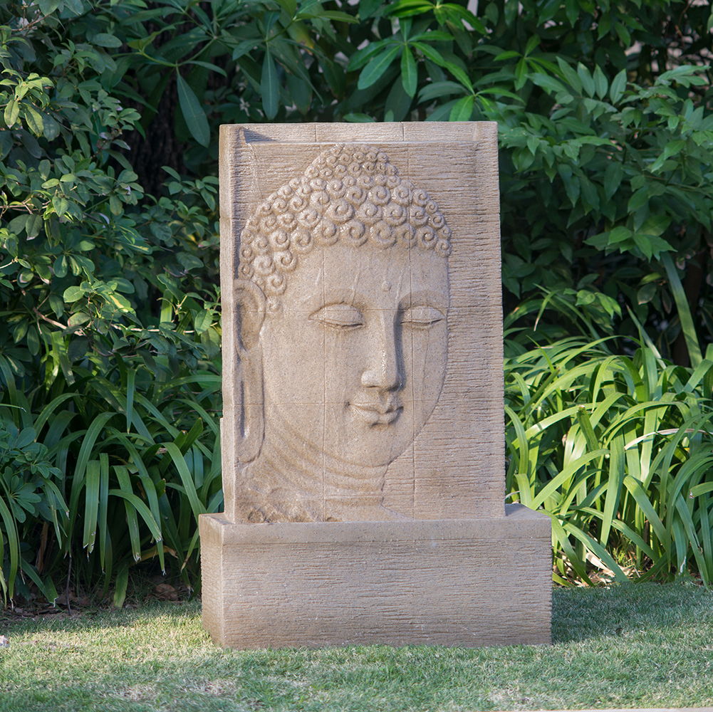 High Sandstone Buddha Fountain, Indoor Outdoor Water Fountain With Light - Beige - Best Buy Furniture