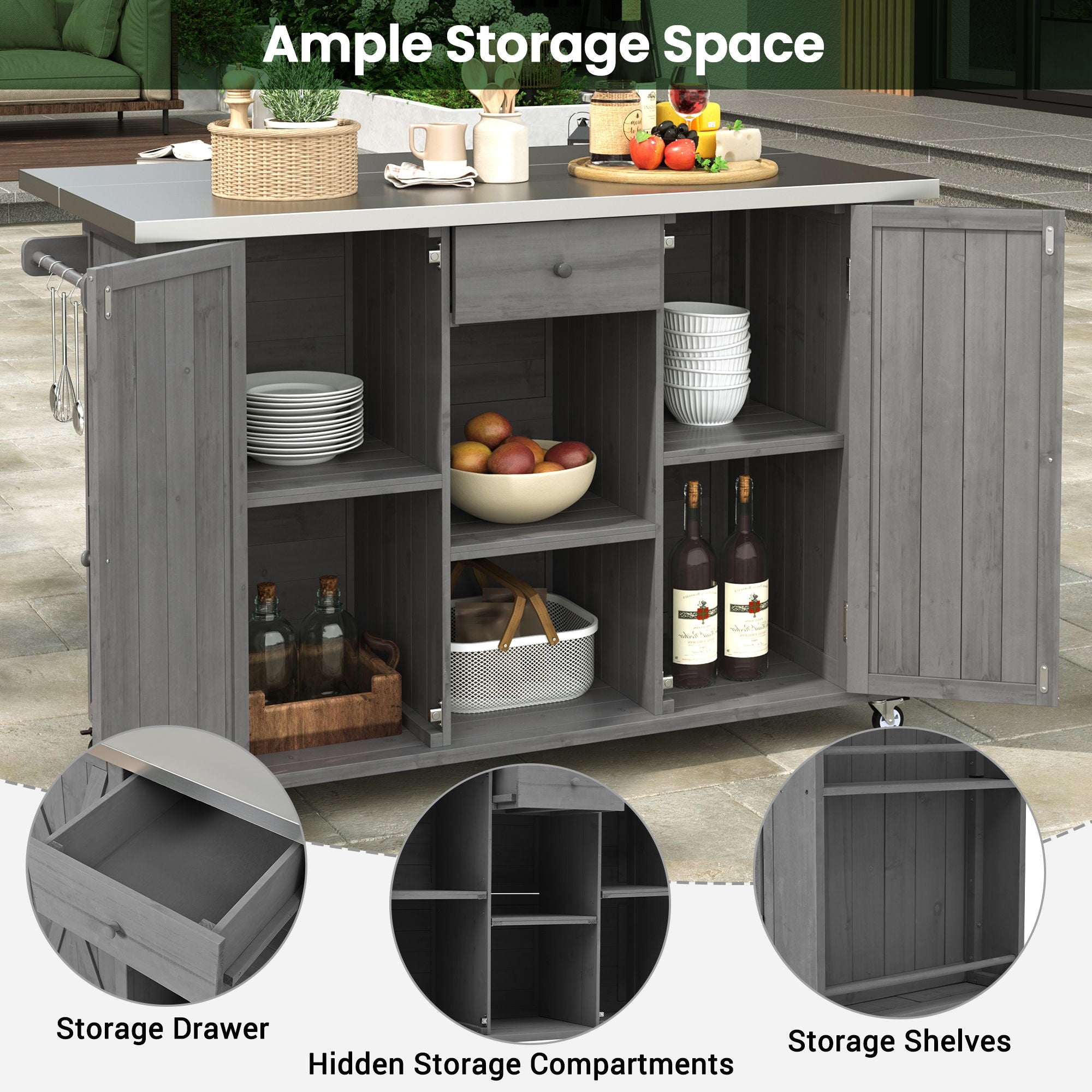Outdoor Kitchen Island With Stainless Steel Top, Ample Storage Space, Towel And Spice Racks And A Bottle Opener - Best Buy Furniture