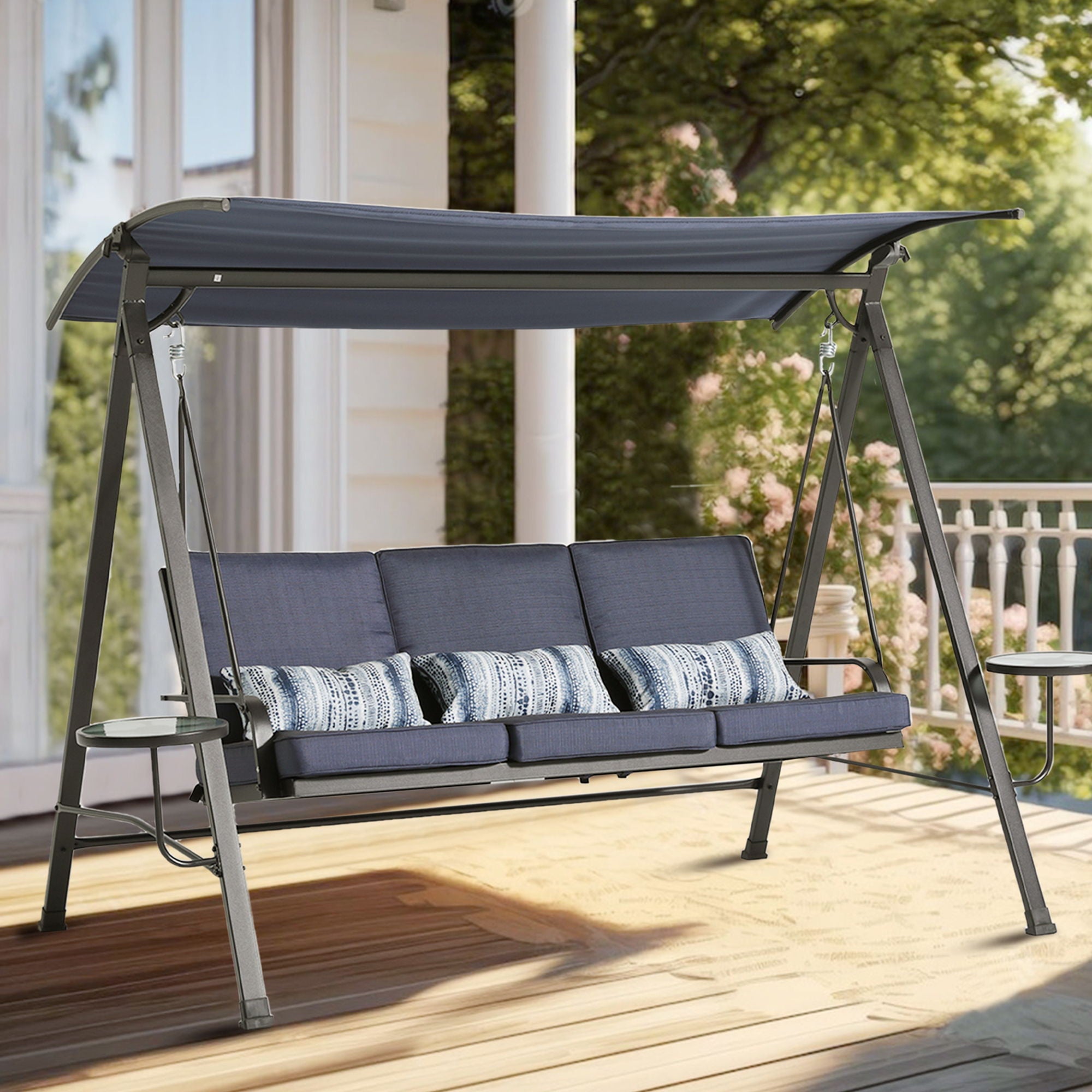 Steel 3 Seater Swing Porch Swing With Canopy - Blue - Best Buy Furniture