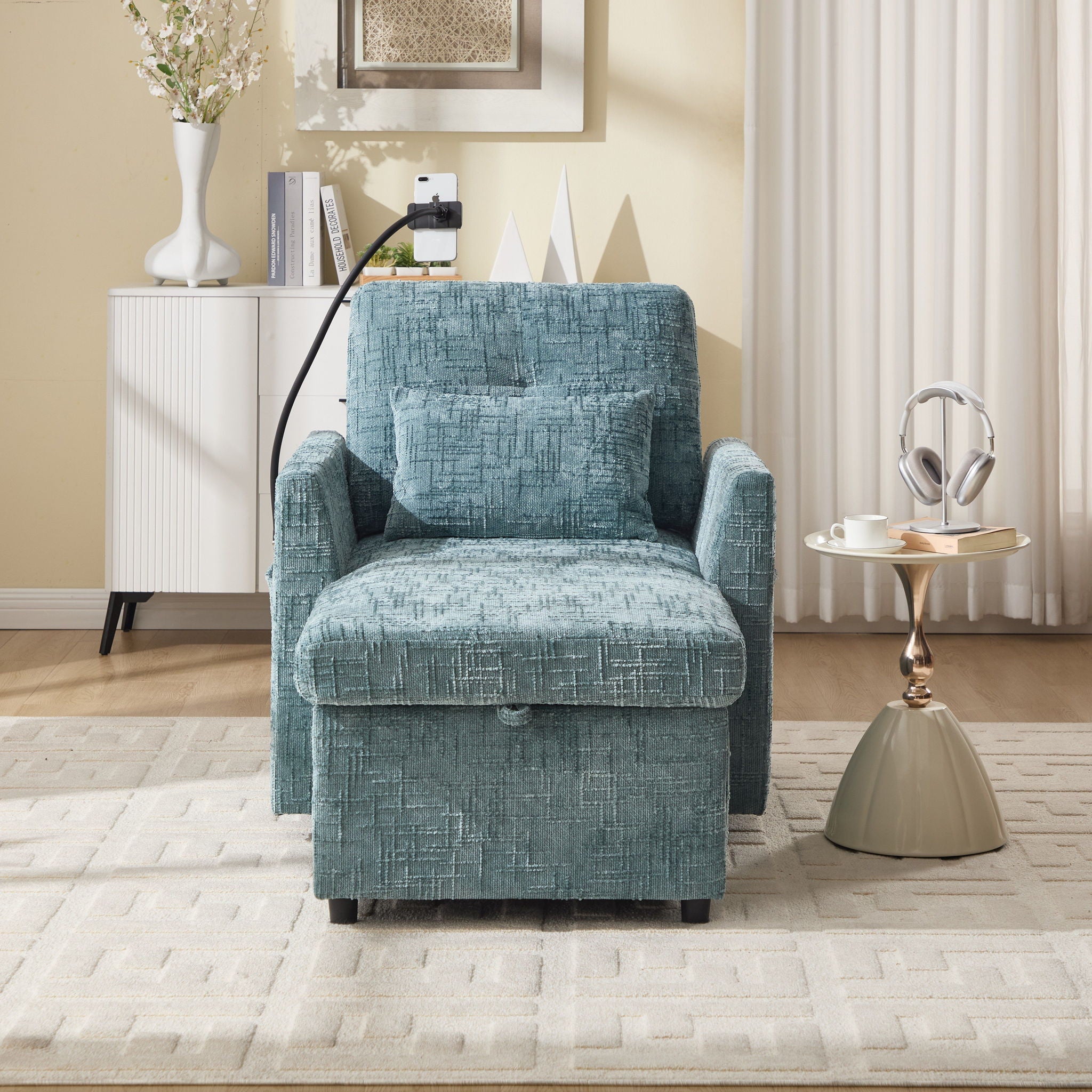 Multifunctional Chenille Recliner Sofa With Storage And Phone Bracket - Best Buy Furniture