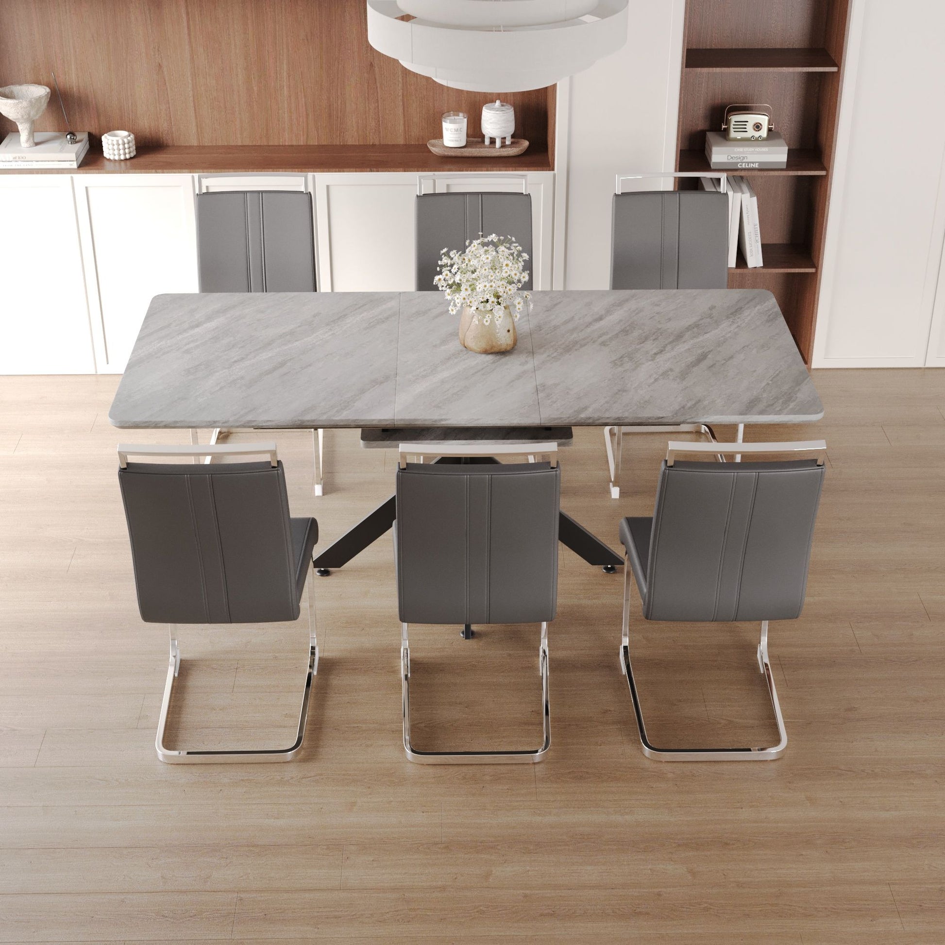 Modern Extendable Dining Table Set With Soft Padded Armless Chairs - Best Buy Furniture