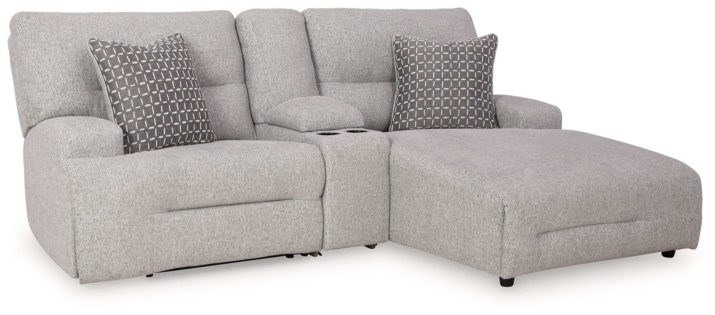 Acklen Place - 4 Pc. - 3-Piece Power Reclining Sectional Sofa With Raf Chaise, Wide Seat Power Recliner - Pewter - Best Buy Furniture