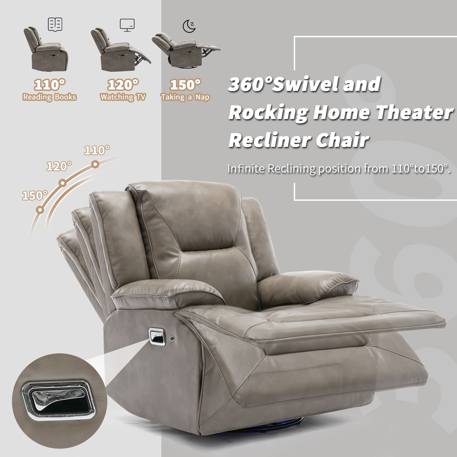 Home Theater Recliner Set Manual Recliner Chair With A LED Light Strip Two Built-In Cup Holders For Living Room - Best Buy Furniture