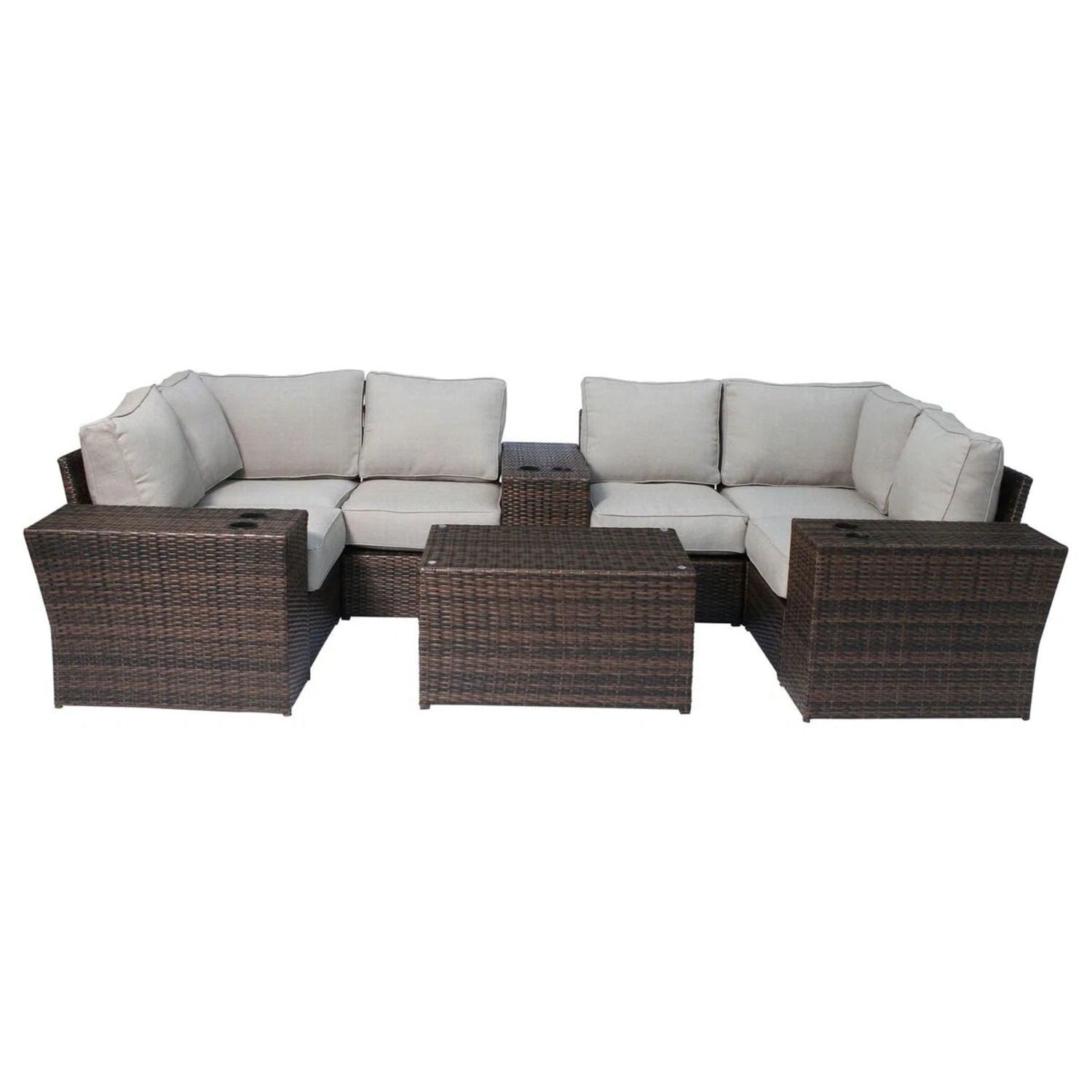 Outdoor Wicker Sectional With Weather Resistant Cushions And Table - Best Buy Furniture