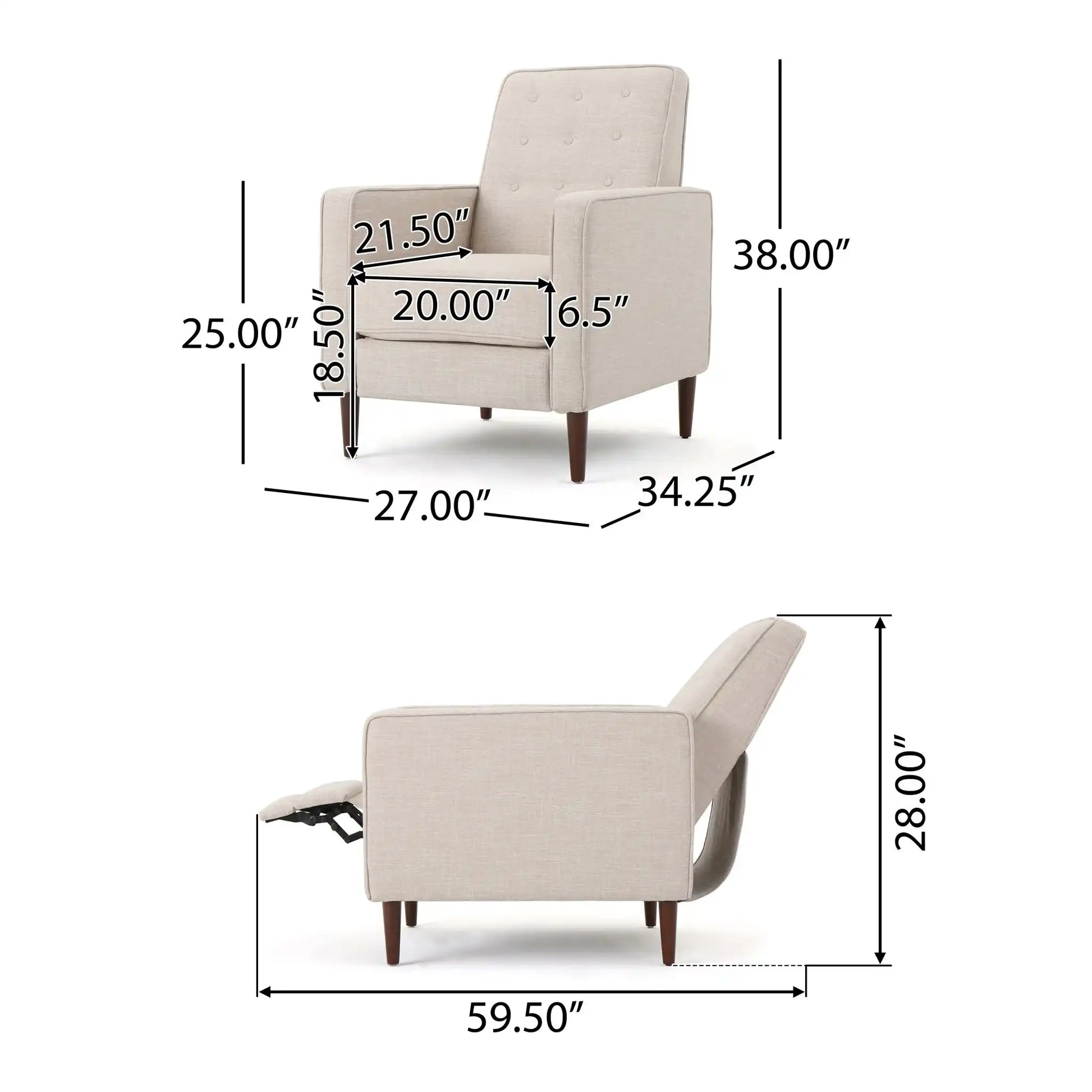 Mid-Century Modern Recliner With Button Tufted Waffle Stitch - Best Buy Furniture
