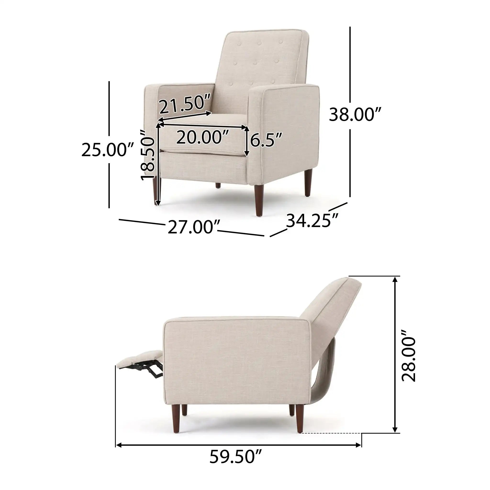 Mid-Century Modern Recliner With Button Tufted Waffle Stitch - Best Buy Furniture