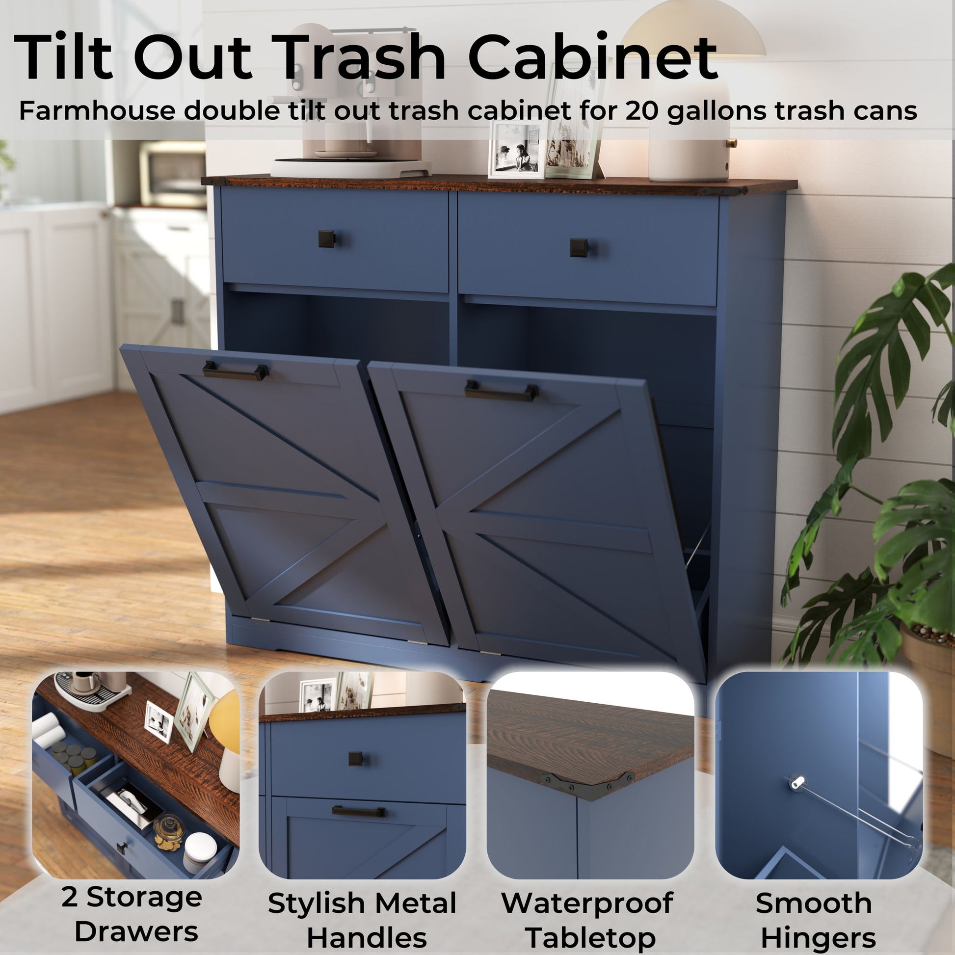 Double Tilt Out Trash Cabinet With Hideaway Drawer And Barn Door Style - Best Buy Furniture