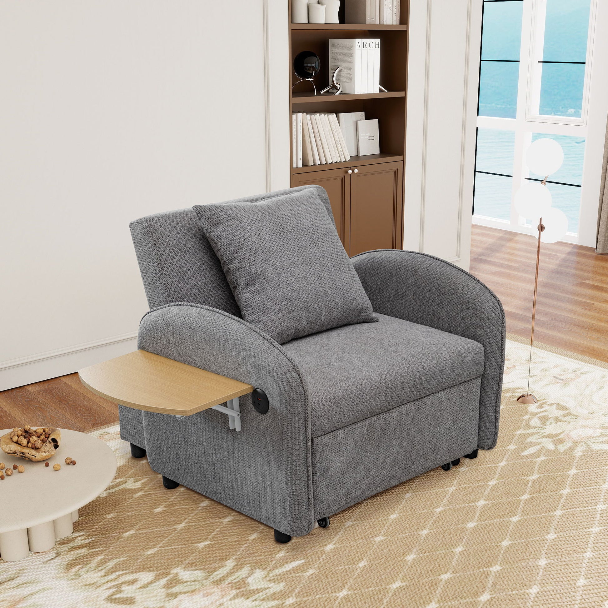 Convertible Single Chair Bed 3 In 1 Sofa With Computer Board And USB Ports - Gray - Best Buy Furniture