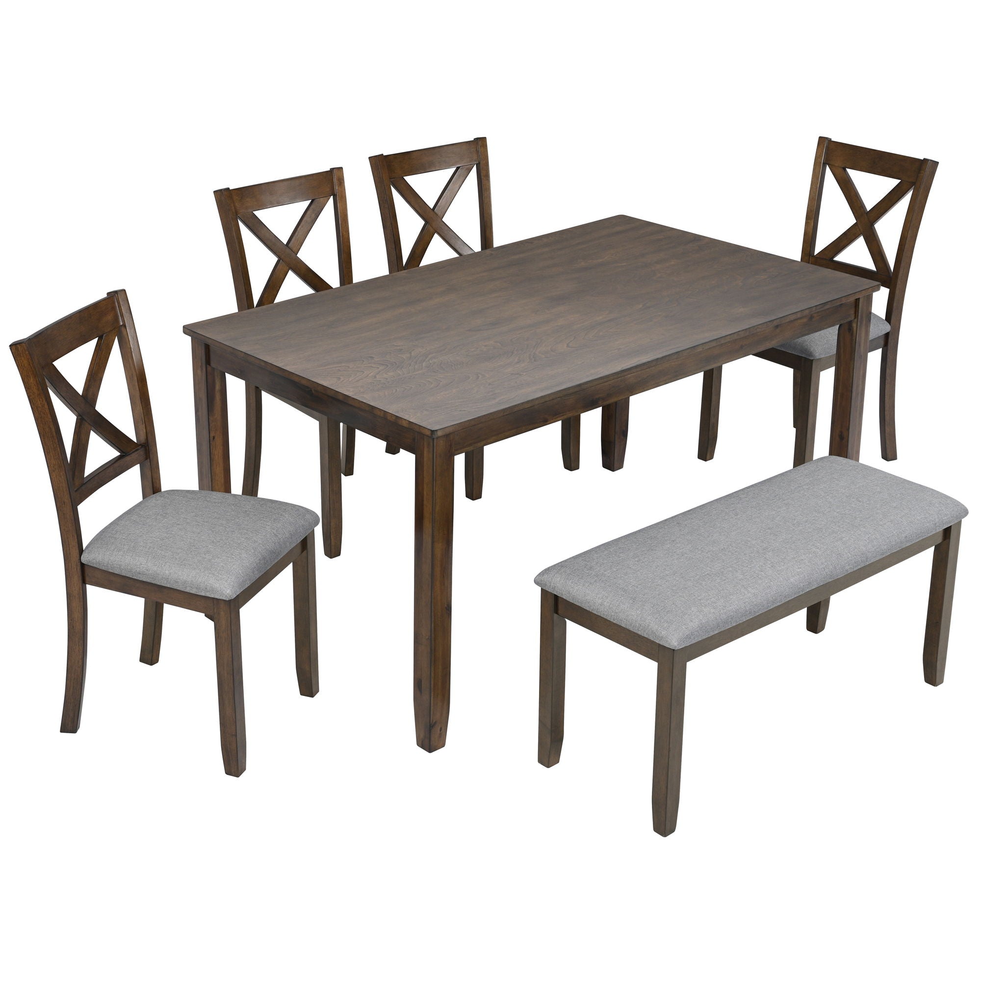 6 Pieces Kitchen Dining Set, Rectangular Wooden Dining Table With 4 Chairs And A Bench - Best Buy Furniture