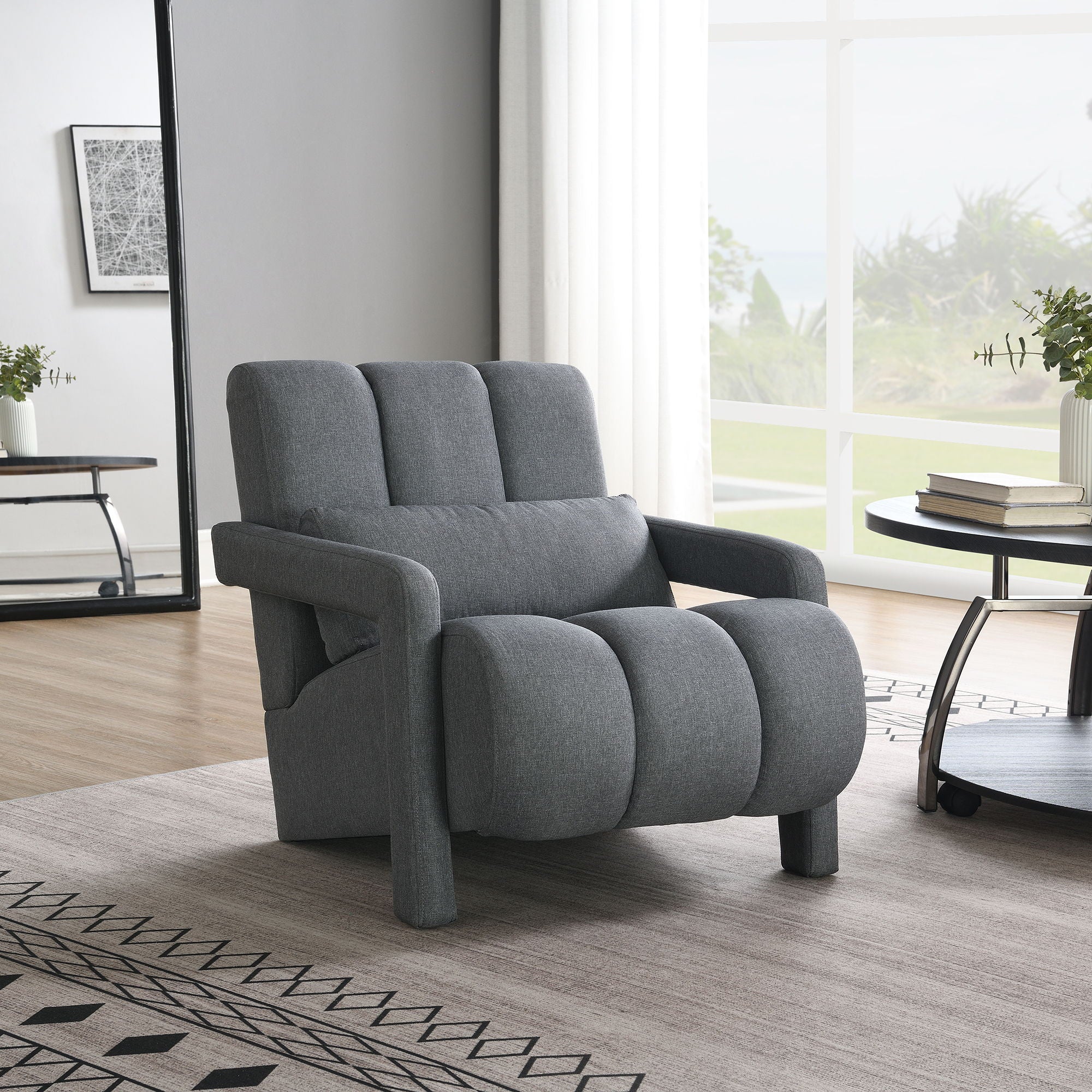 Modern Upholstered Accent Chair, Comfortable Linen Fabric With A Pillow For Living Room - Best Buy Furniture
