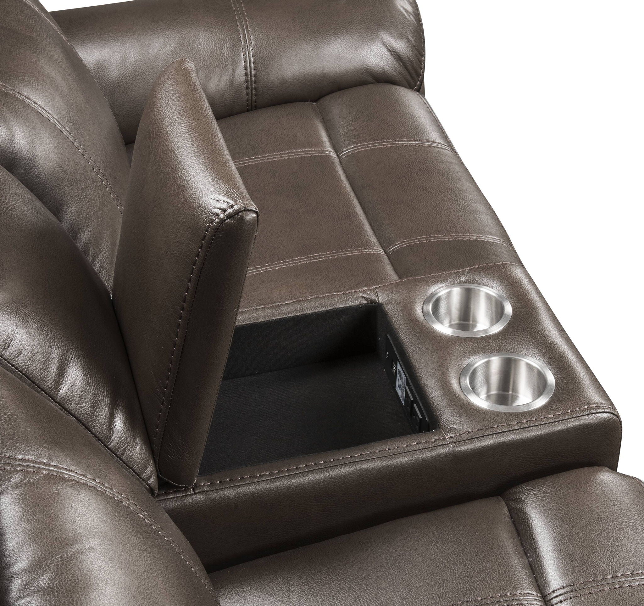 Lydia - Leather Aire Motion Loveseat With USB Console - Brown - Best Buy Furniture