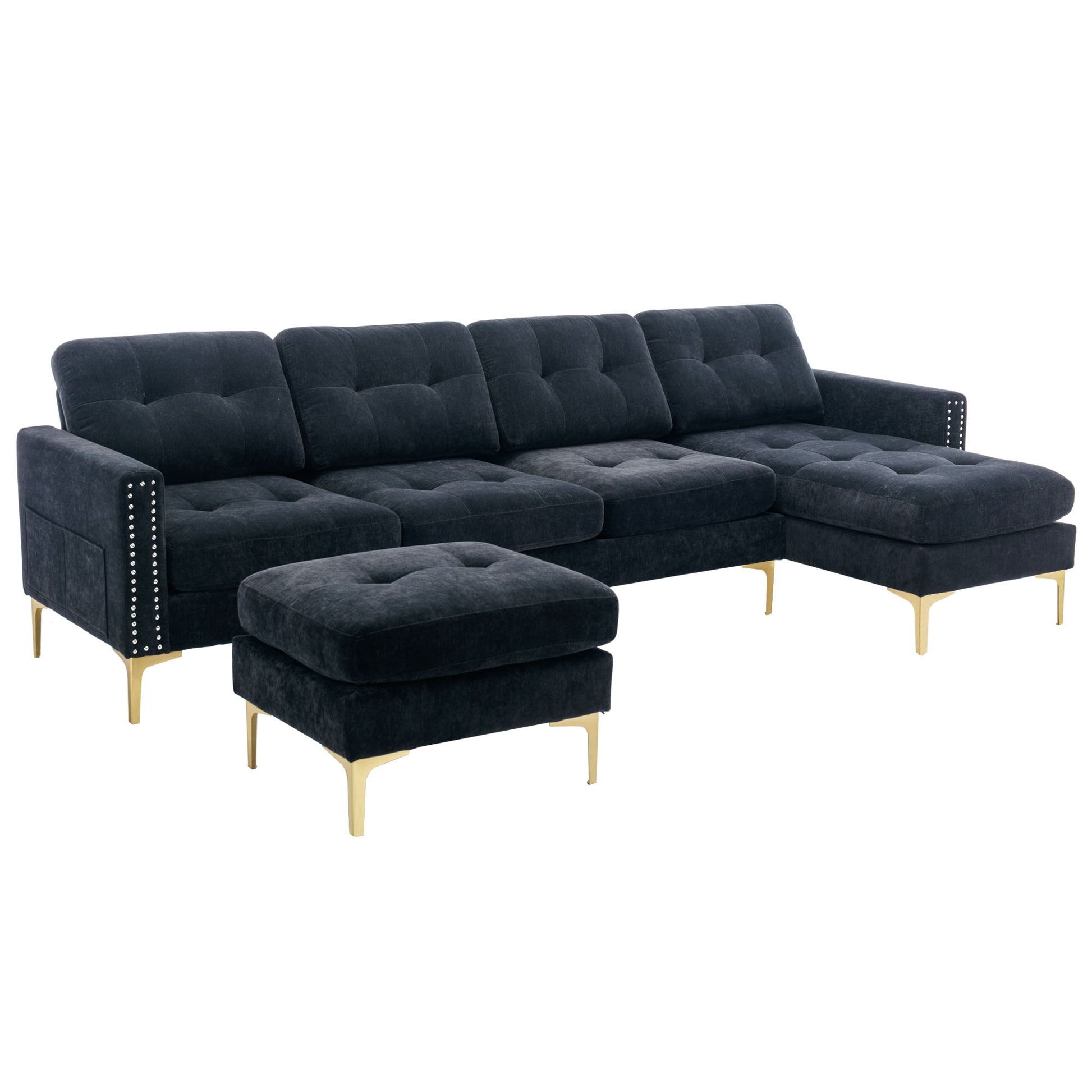 Modern L - Shape Convertible Sectional Sofa With Movable Ottoman - Best Buy Furniture