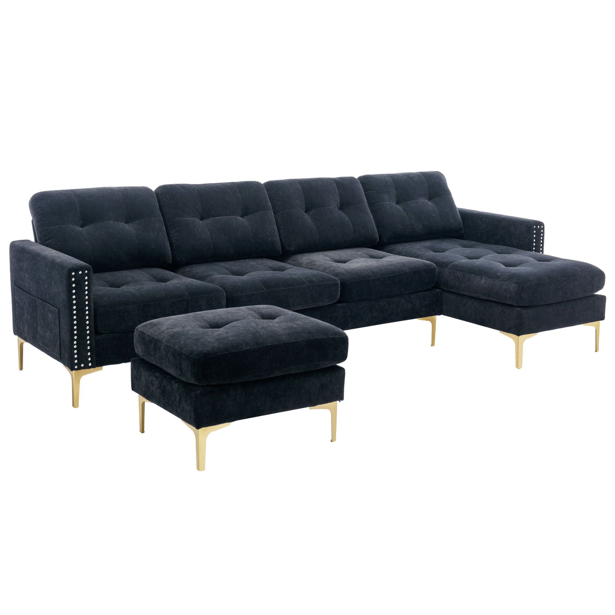 Modern L - Shape Convertible Sectional Sofa With Movable Ottoman - Best Buy Furniture