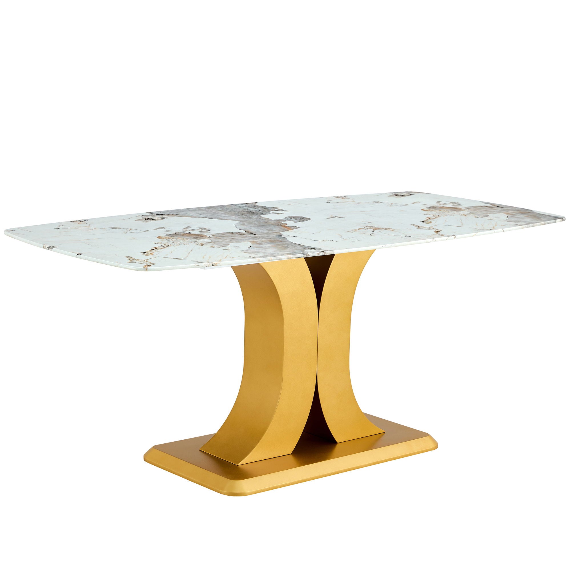 Modern Minimalist Dining Table With Imitation Marbled Glass Top And Legs For Kitchen And Living Room - Gold - Best Buy Furniture