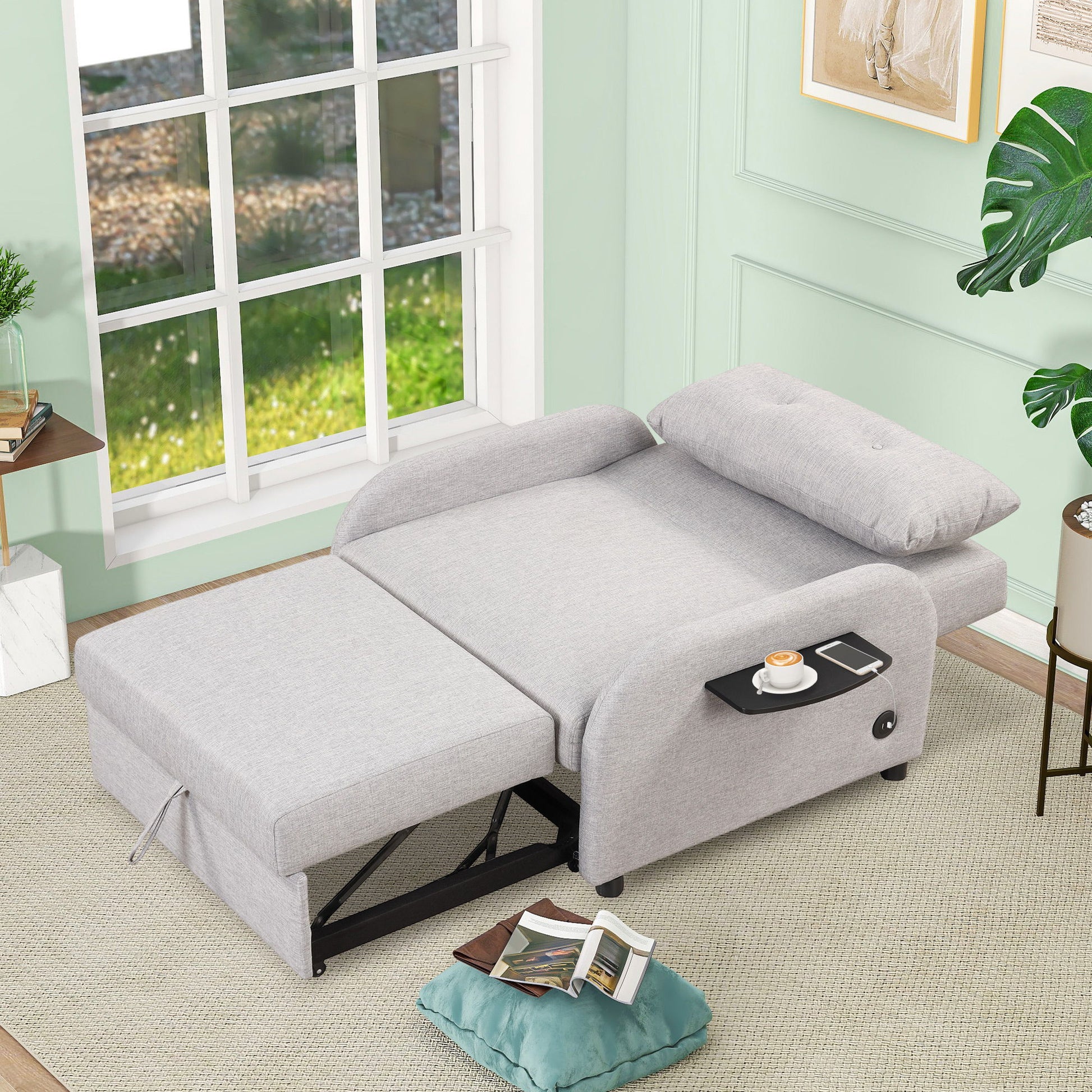 Versatile Pull Out Sofa Sleeper 3 In 1 With Wing Table & USB Charge, Compact Design - Best Buy Furniture