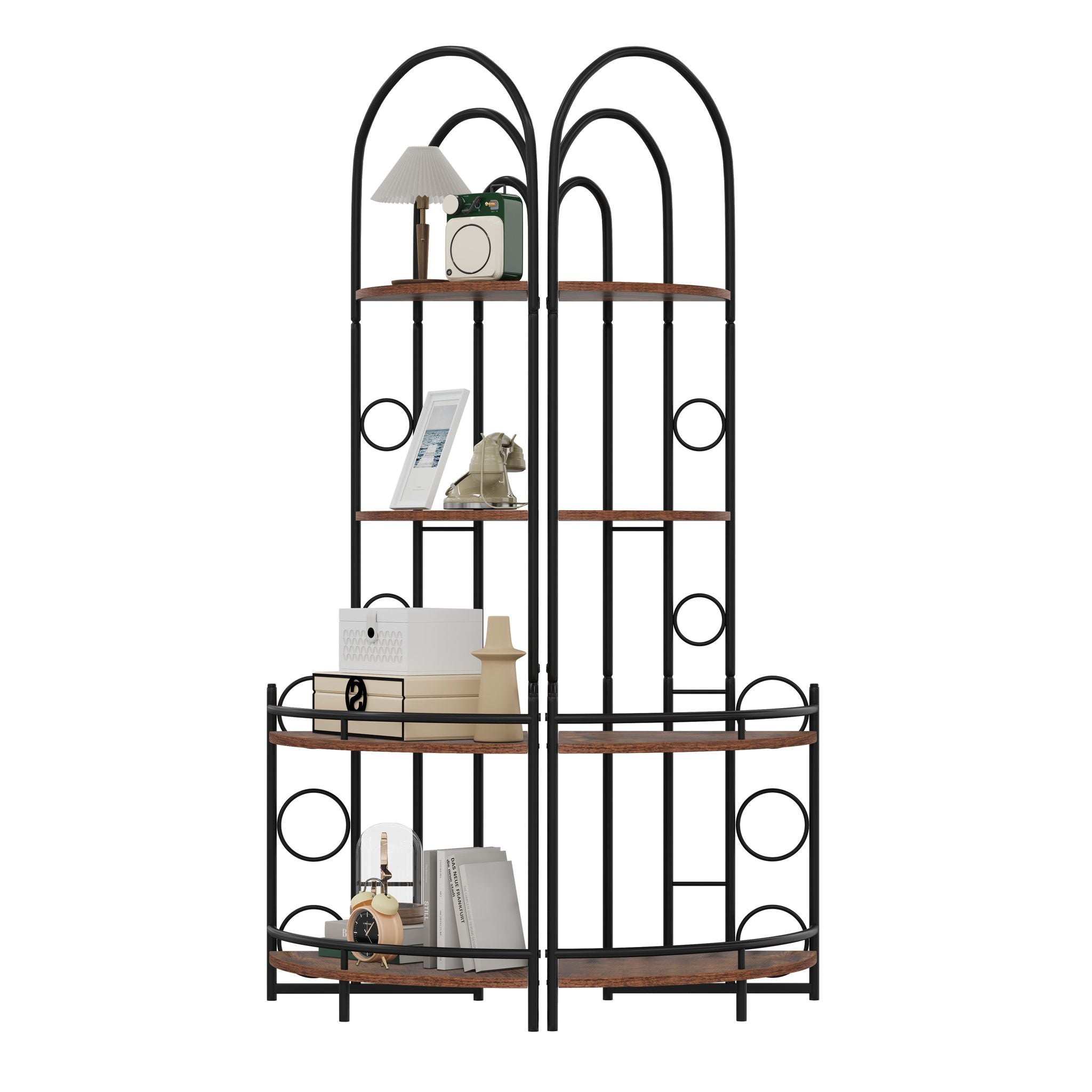 4 Tier Corner Bookshelf, Modern Style, Plant Stand With Metal Frame - Antique Brown / Black - Best Buy Furniture