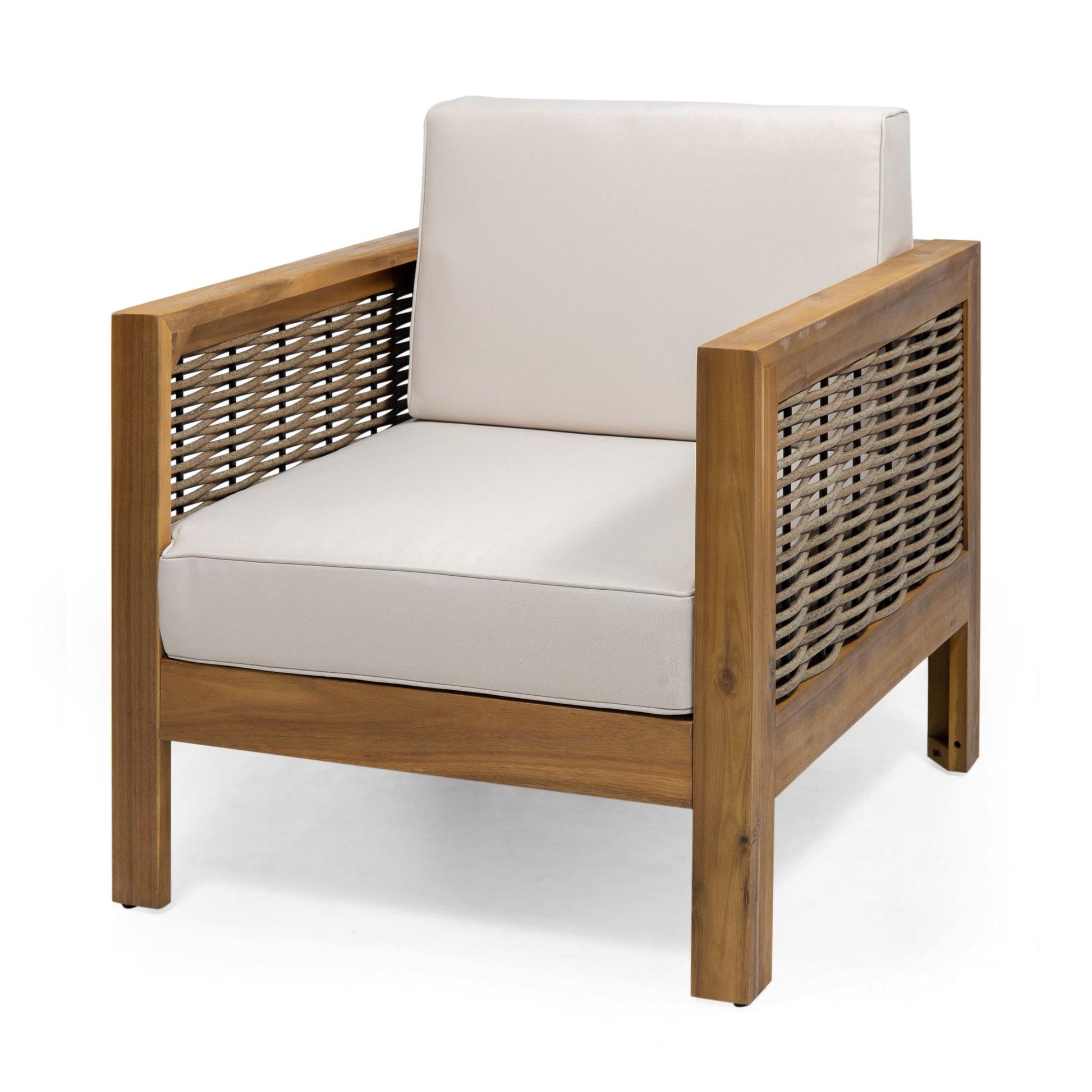 Outdoor 4 Seater Acacia Wood Chat Set With Wicker Accents And Cushions - Teak / Mixed Brown / Beige - Best Buy Furniture