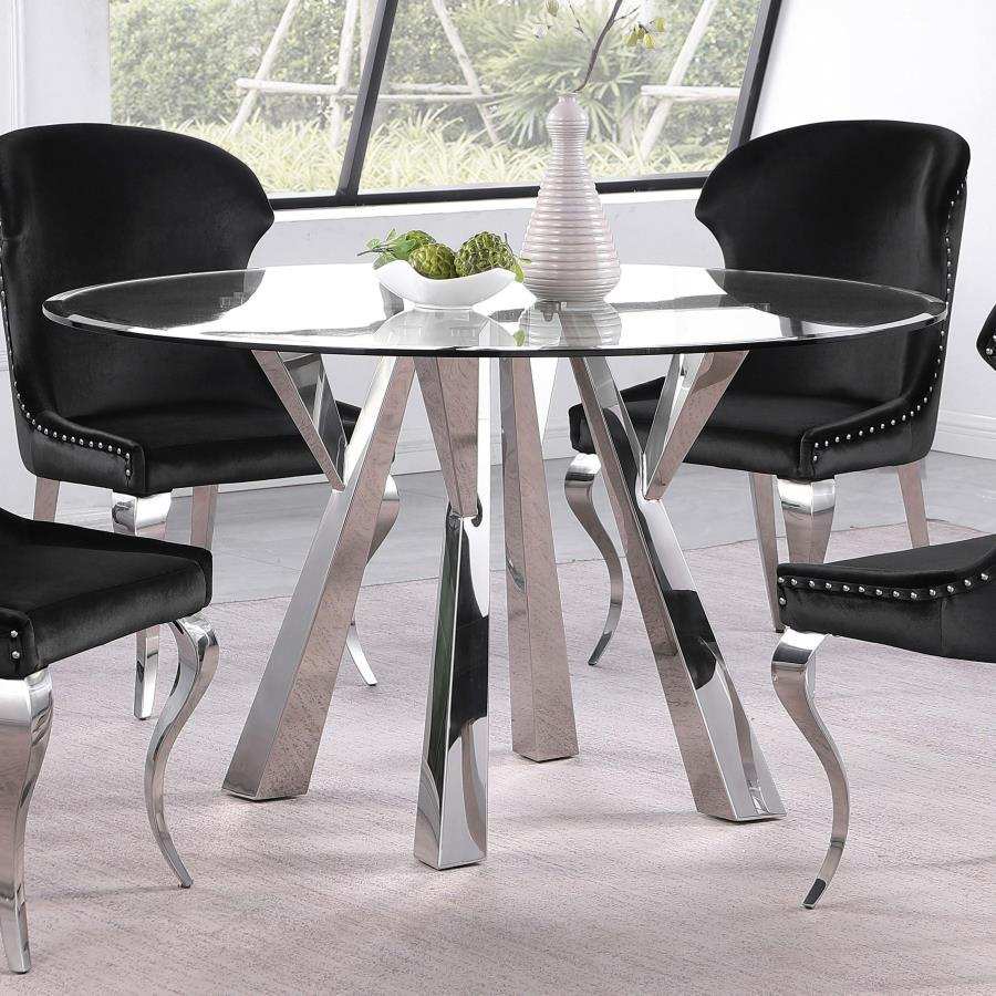 Alaia - Round Clear Glass Top Dining Table - Chrome - Best Buy Furniture