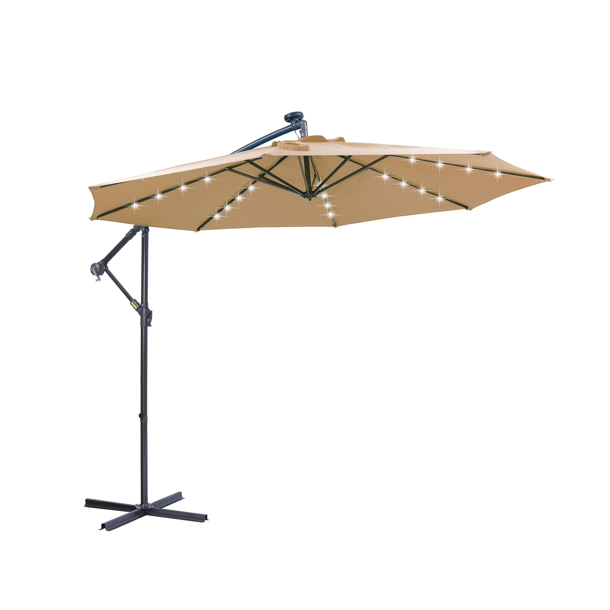 Outdoor Cantilever Patio Umbrella With 32 LED Lights 10 Ft Hanging Design Easy Open Adjustment Metal Frame - Taupe - Best Buy Furniture