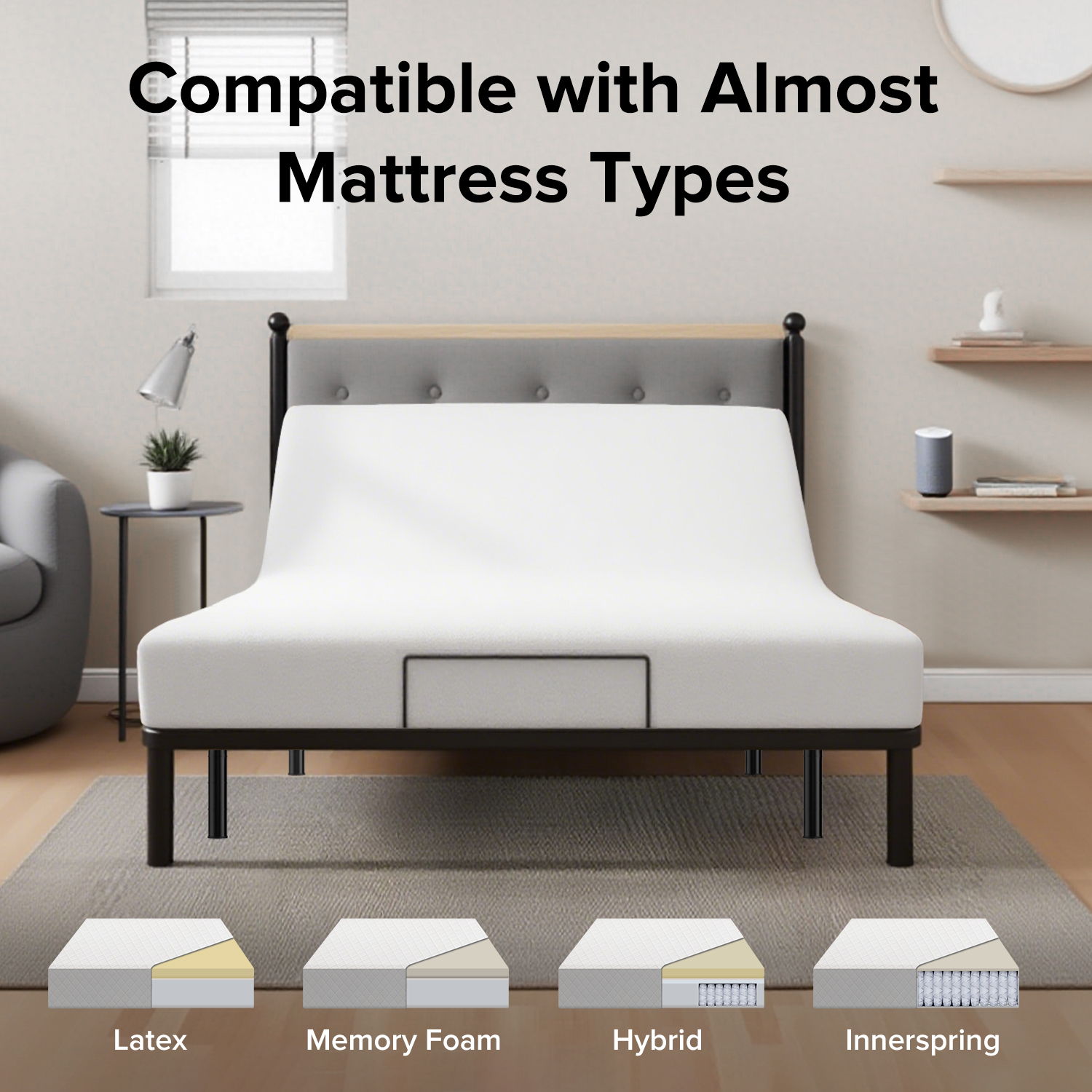 Adjustable Bed Frame With Massage Head & Foot Incline, Wireless Remote, USB Ports, LED Night Light - Best Buy Furniture