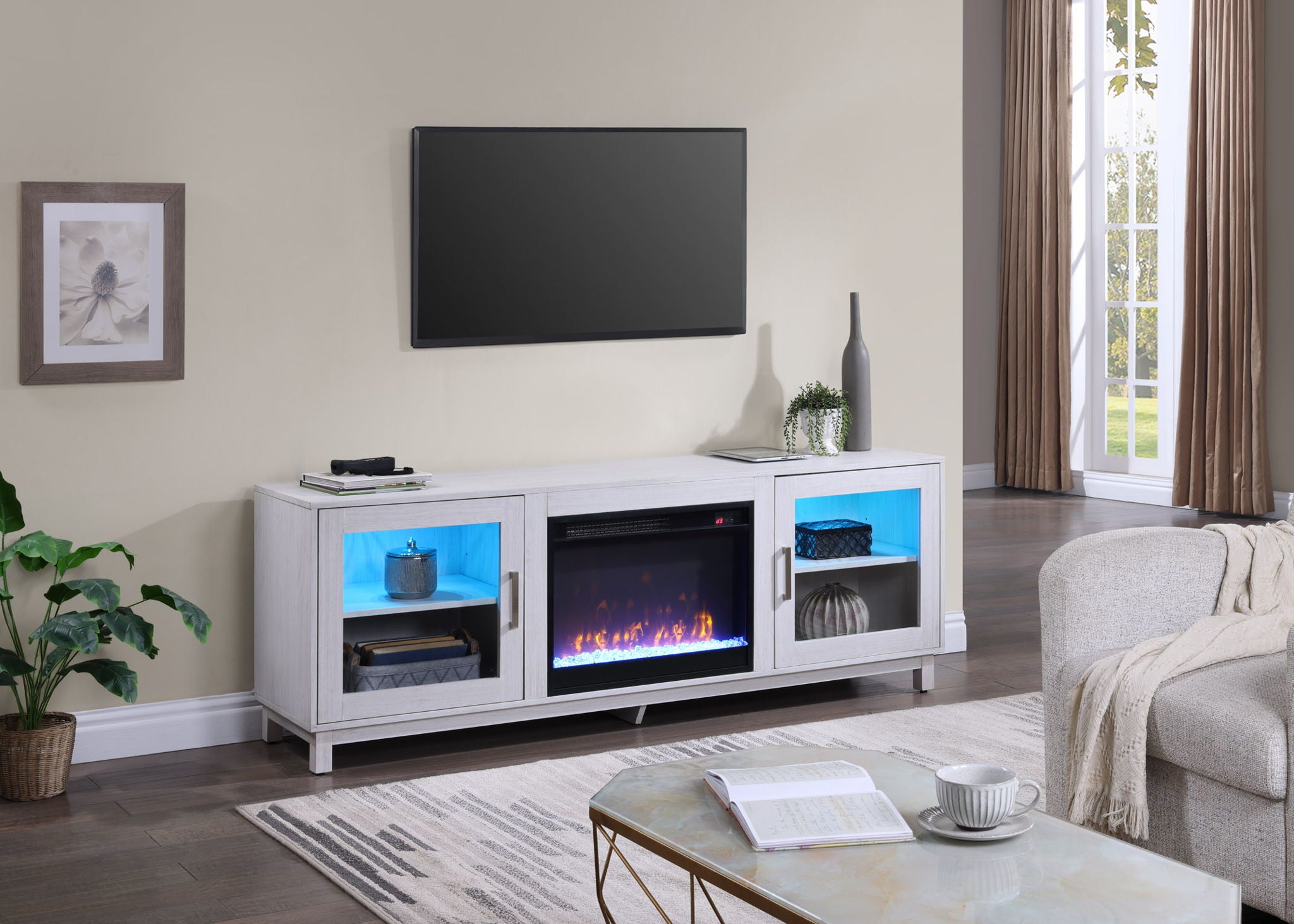 Summit - TV Stand Console With Fireplace - White Walnut Finish - Best Buy Furniture