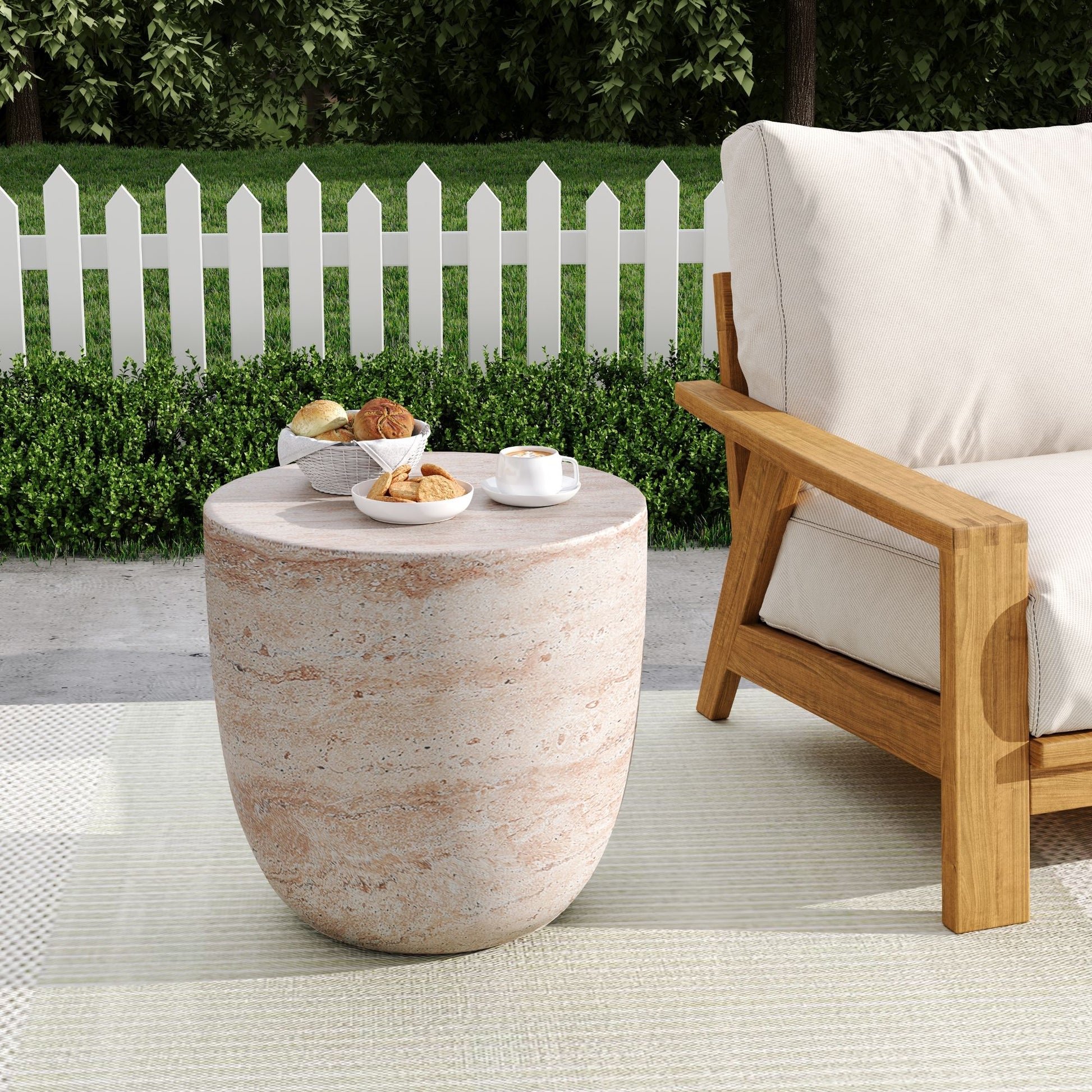 Outdoor / Indoor, Lightweight Concrete Side Table With Travertine - Beige - Best Buy Furniture