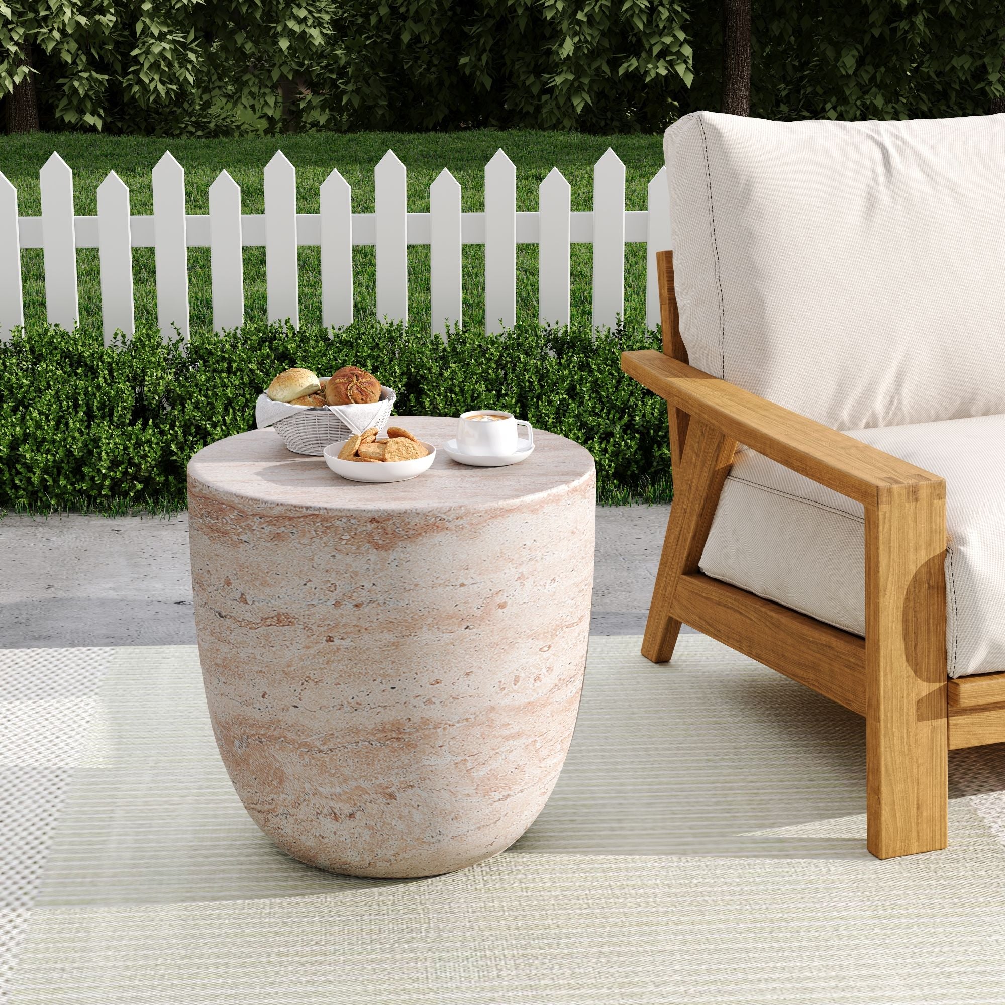 Outdoor / Indoor, Lightweight Concrete Side Table With Travertine - Beige - Best Buy Furniture