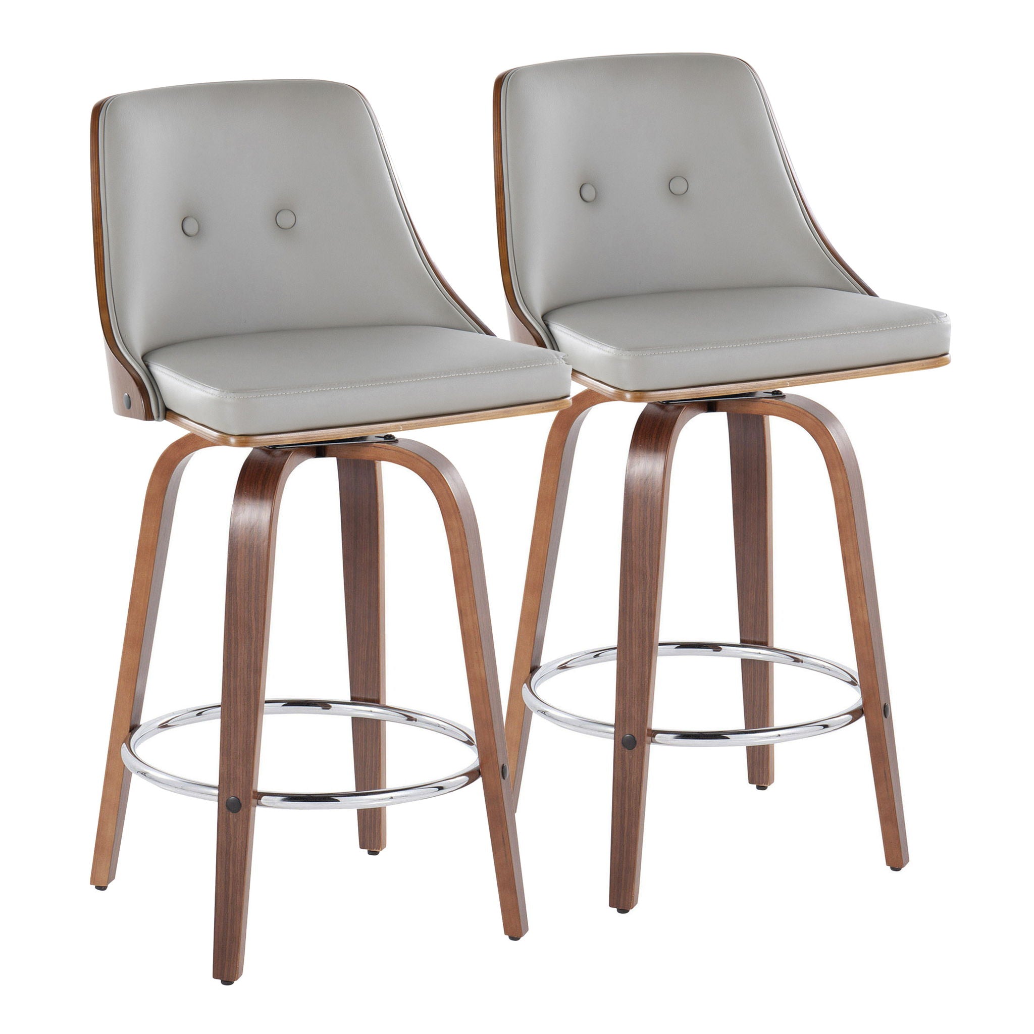 Gianna - Mid-Century Modern Fixed Height Stool With Swivel With Round Footrest (Set of 2) - Best Buy Furniture