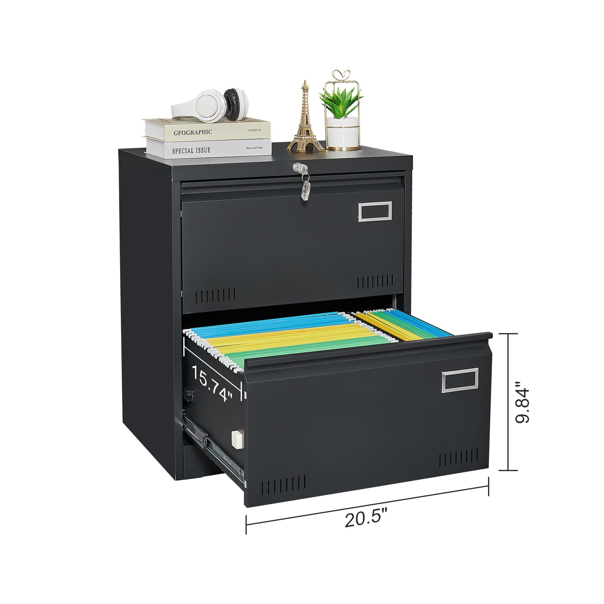 2 Drawer Metal Lateral File Cabinet With Lock, Office Vertical Files Cabinet For Home Office, Locking Metal File Cabinet - Black - Best Buy Furniture