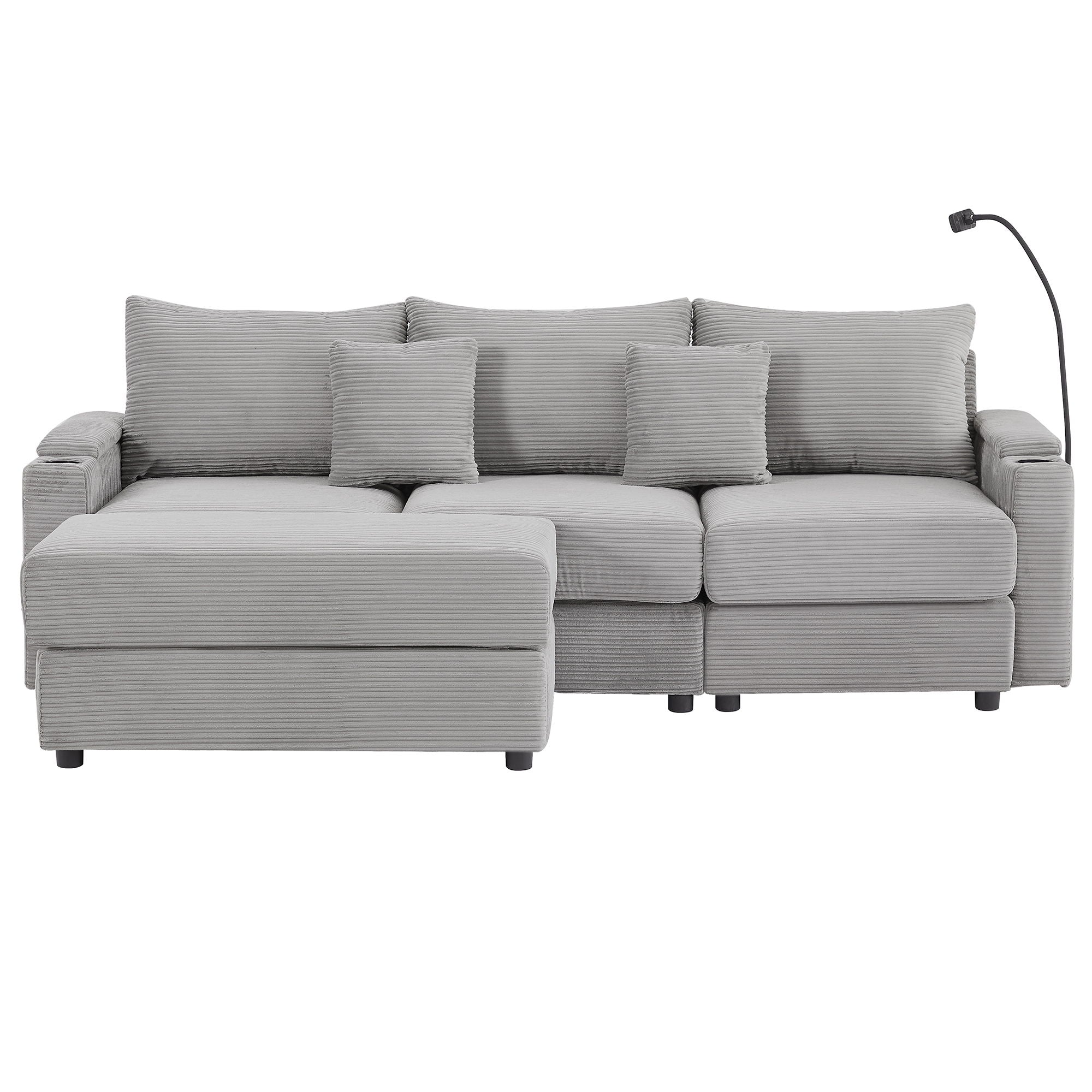 Modern Style Loveseat Sofa Sectional Sofa Couch With Storage Space, A Movable Ottoman, Two USB Ports, Two Cup Holders, A Phone Holder For Living Room - Best Buy Furniture