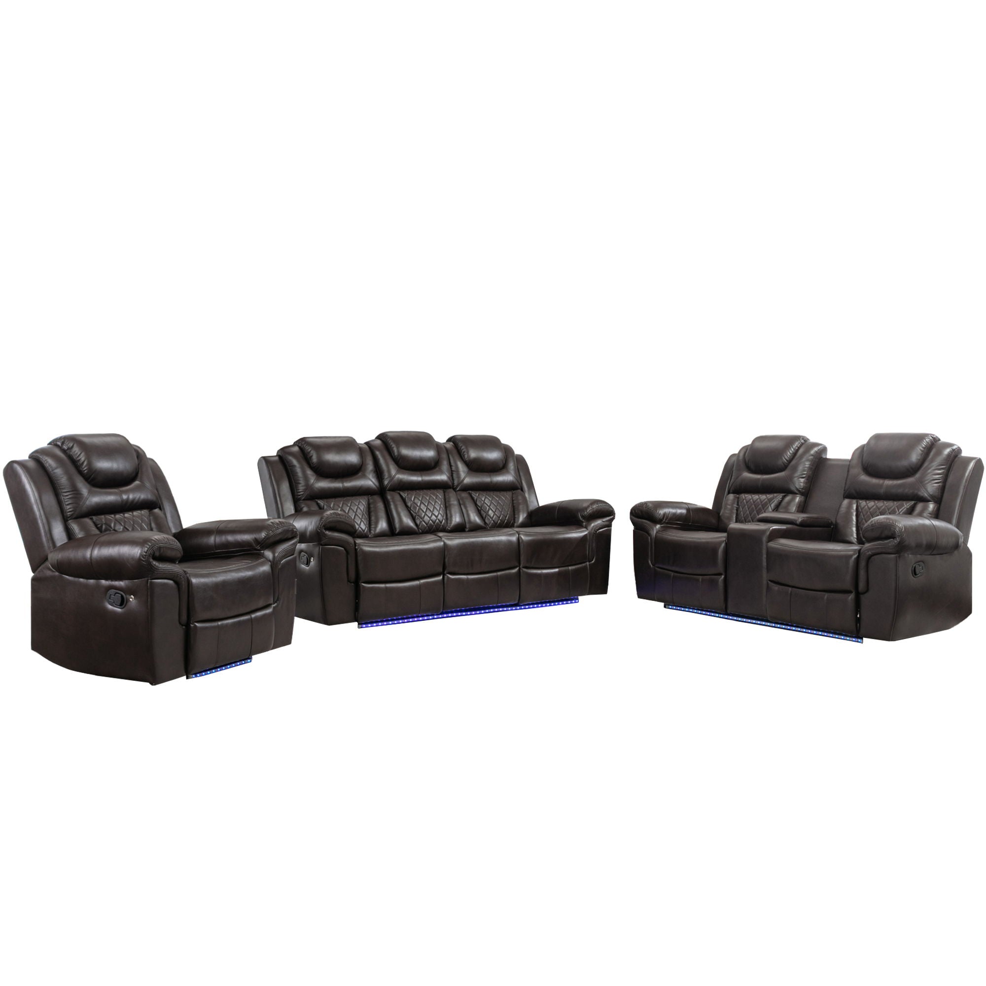3 Pieces Recliner Sofa Sets Home Theater Seating Manual Recliner Chair With Center Console And LED Light Strip For Living Room - Best Buy Furniture