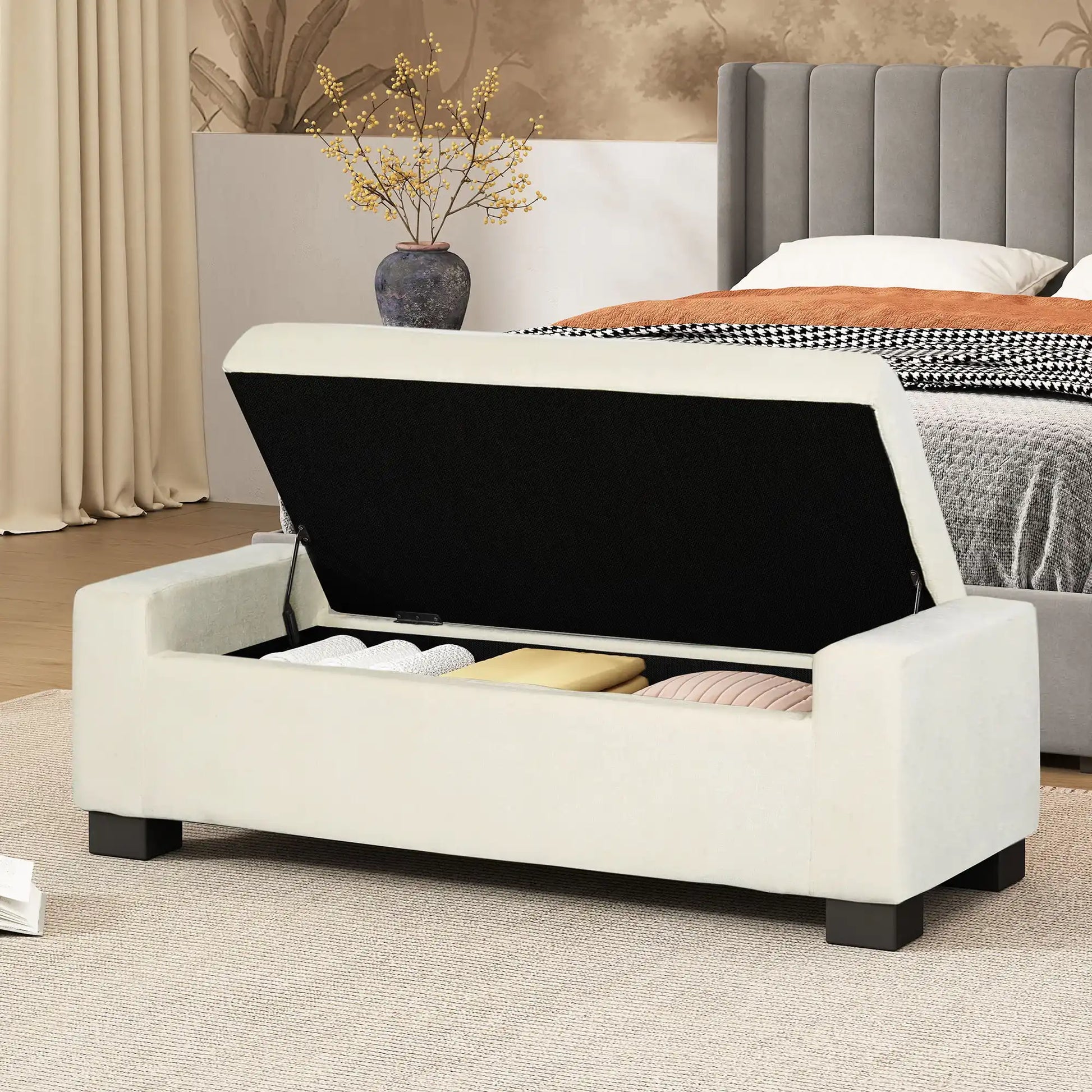 Textured Fabric Ottoman Bench With Hinged Lid - Best Buy Furniture