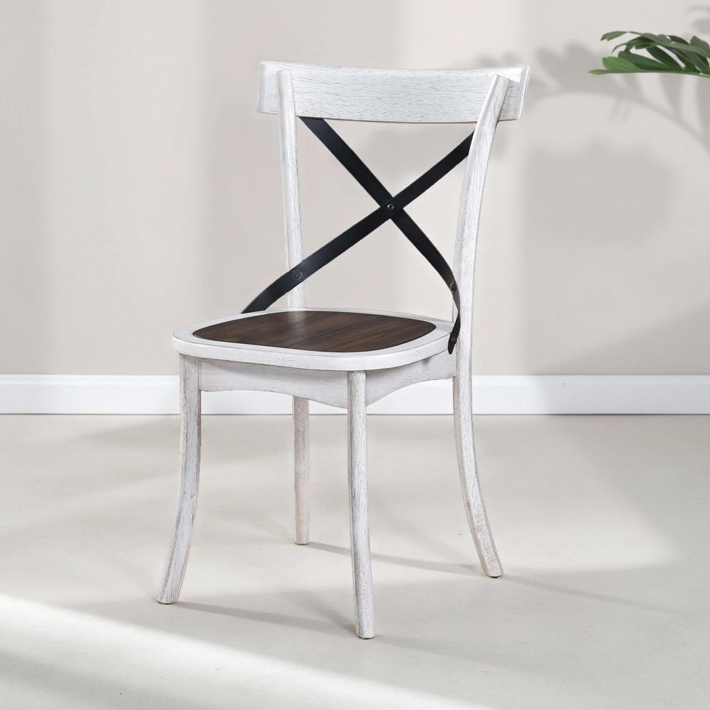 2 Pieces Set Dining Side Chair Rustic Modern Farmhouse Design Retro Design With Metal X Design - Antique Dark Oak / Antique White - Best Buy Furniture