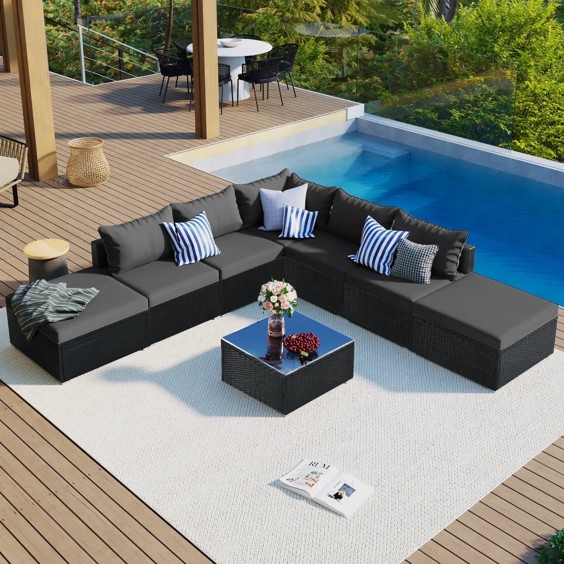 8 Piece Wicker Patio Sofa Set, Gray Cushions - Best Buy Furniture