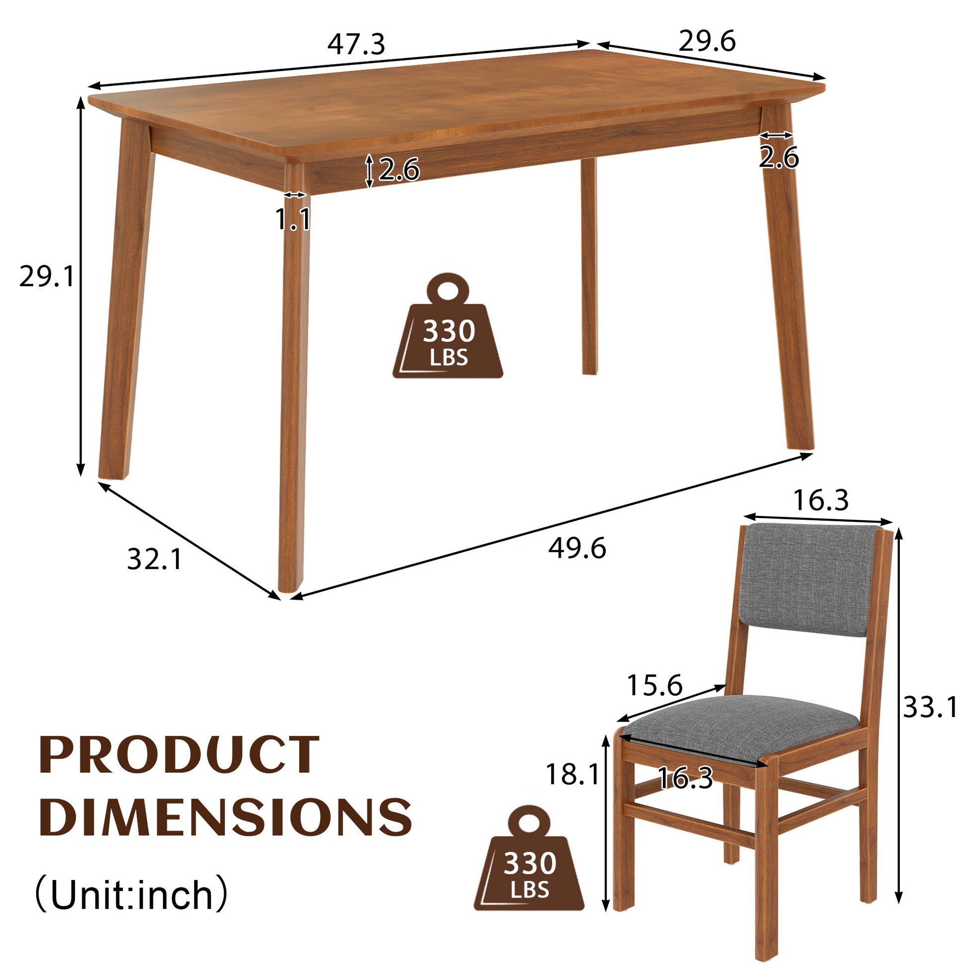 5 Pieces Rectangle Wooden Dining Table Set, Mid Century Modern Kitchen Table And 4 Upholstered Chairs For Home, Saving Space - Brown / Gray - Best Buy Furniture